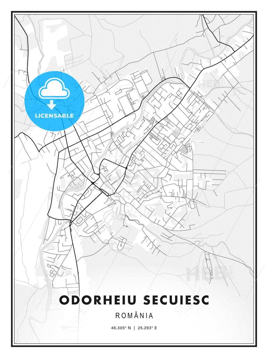 Odorheiu Secuiesc, Romania, Modern Print Template in Various Formats - HEBSTREITS Sketches