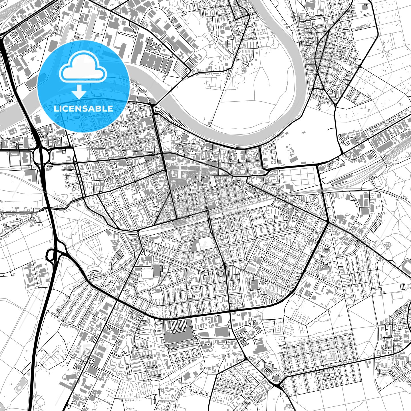 Offenbach am Main, Germany, vector map with buildings
