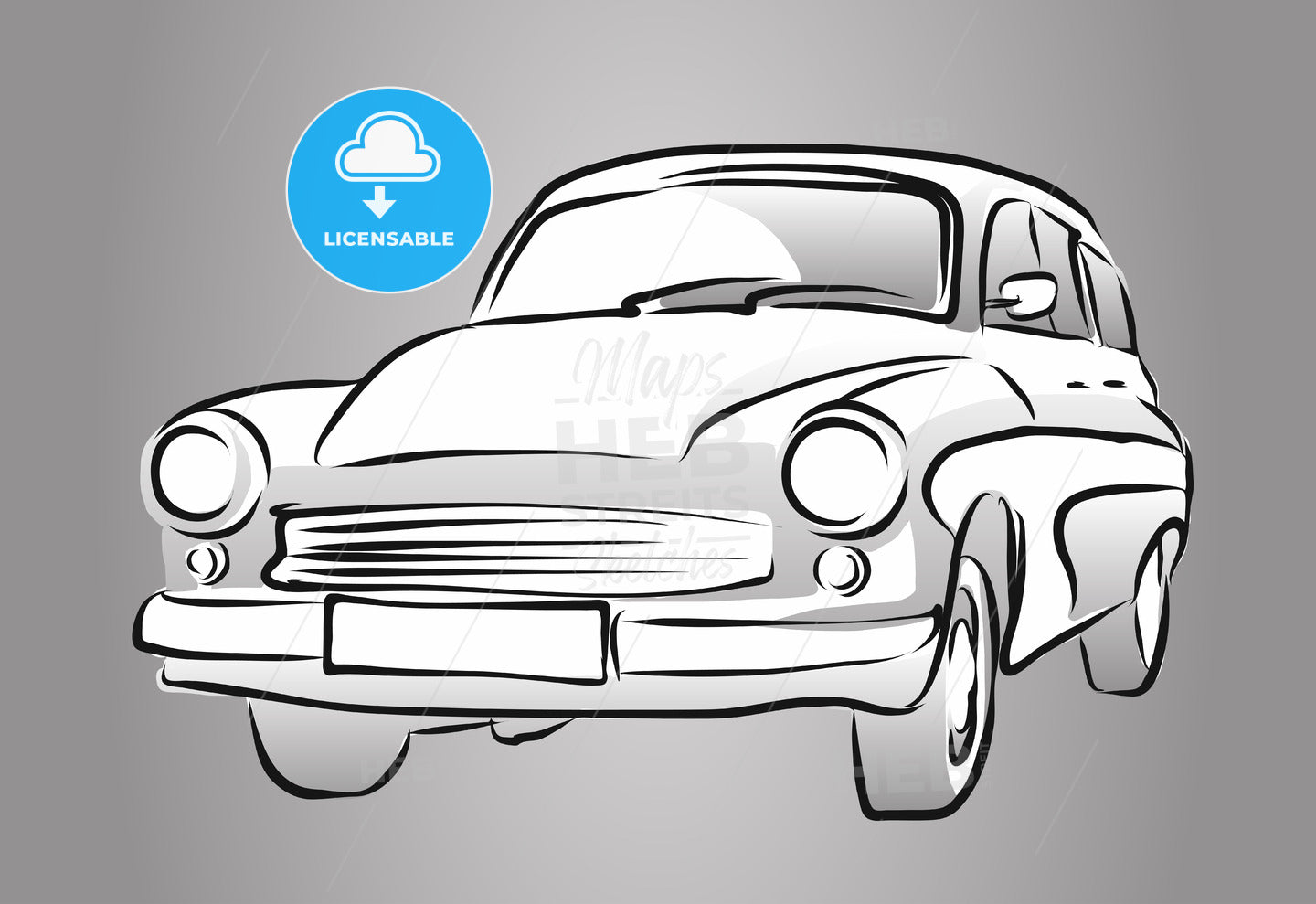 Old East German Car, Grey Shaded Sketch – instant download