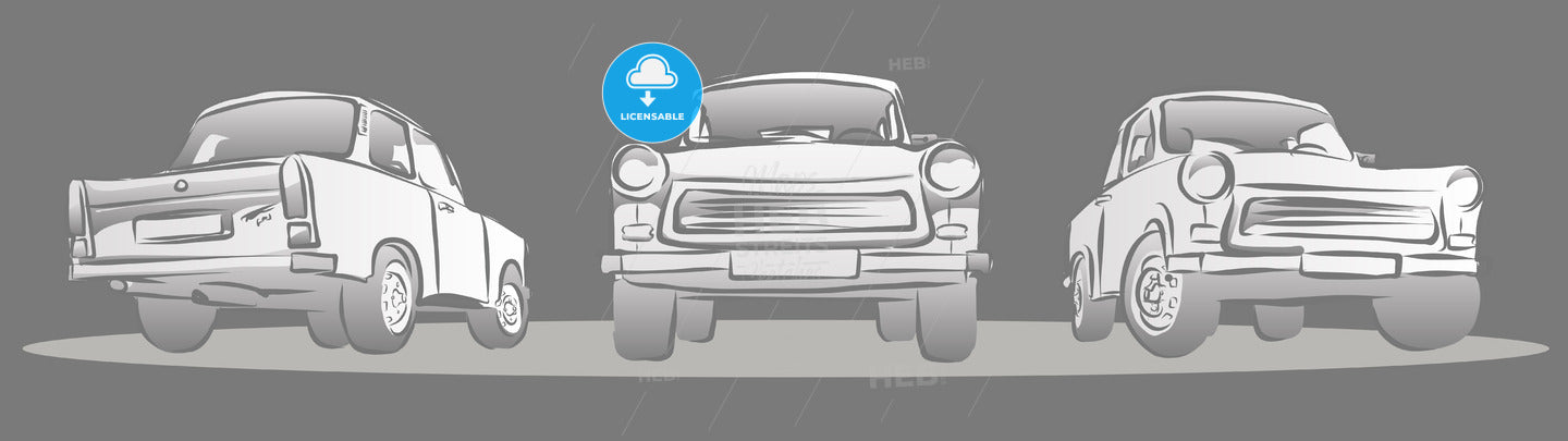 Old East german Car, Three Views. Hand Drawn Sketches – instant download