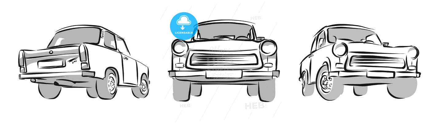 Old East german Car, Three Views. Vector Sketch – instant download