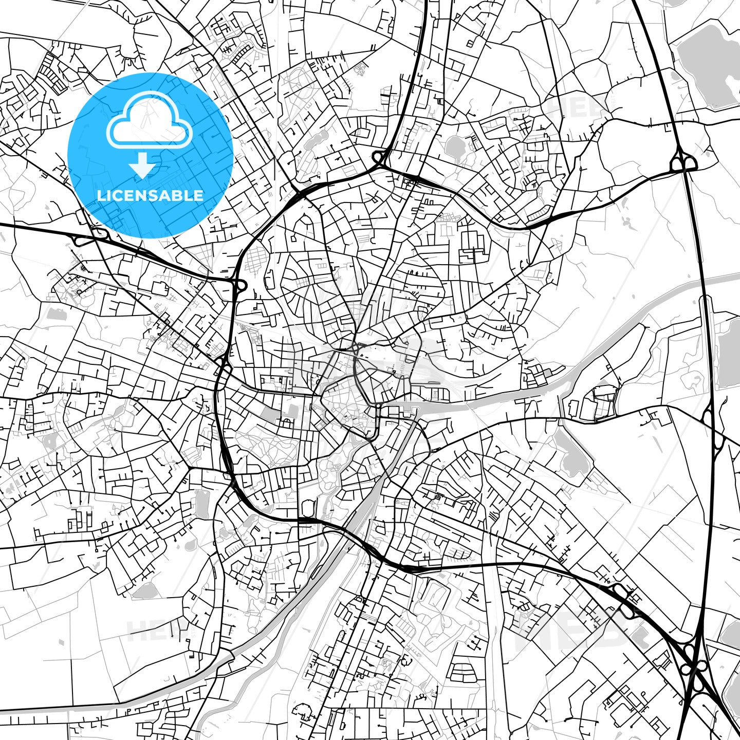 Oldenburg, Germany, Vector Map - Light