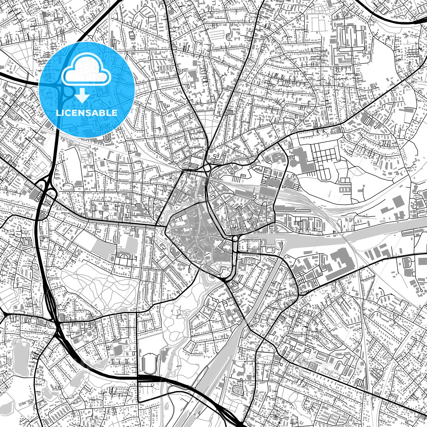 Oldenburg, Germany, vector map with buildings