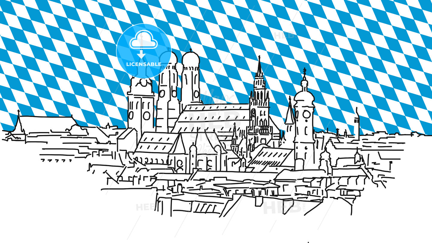 On the roofs of Munich, Vector Outline Sketch – instant download