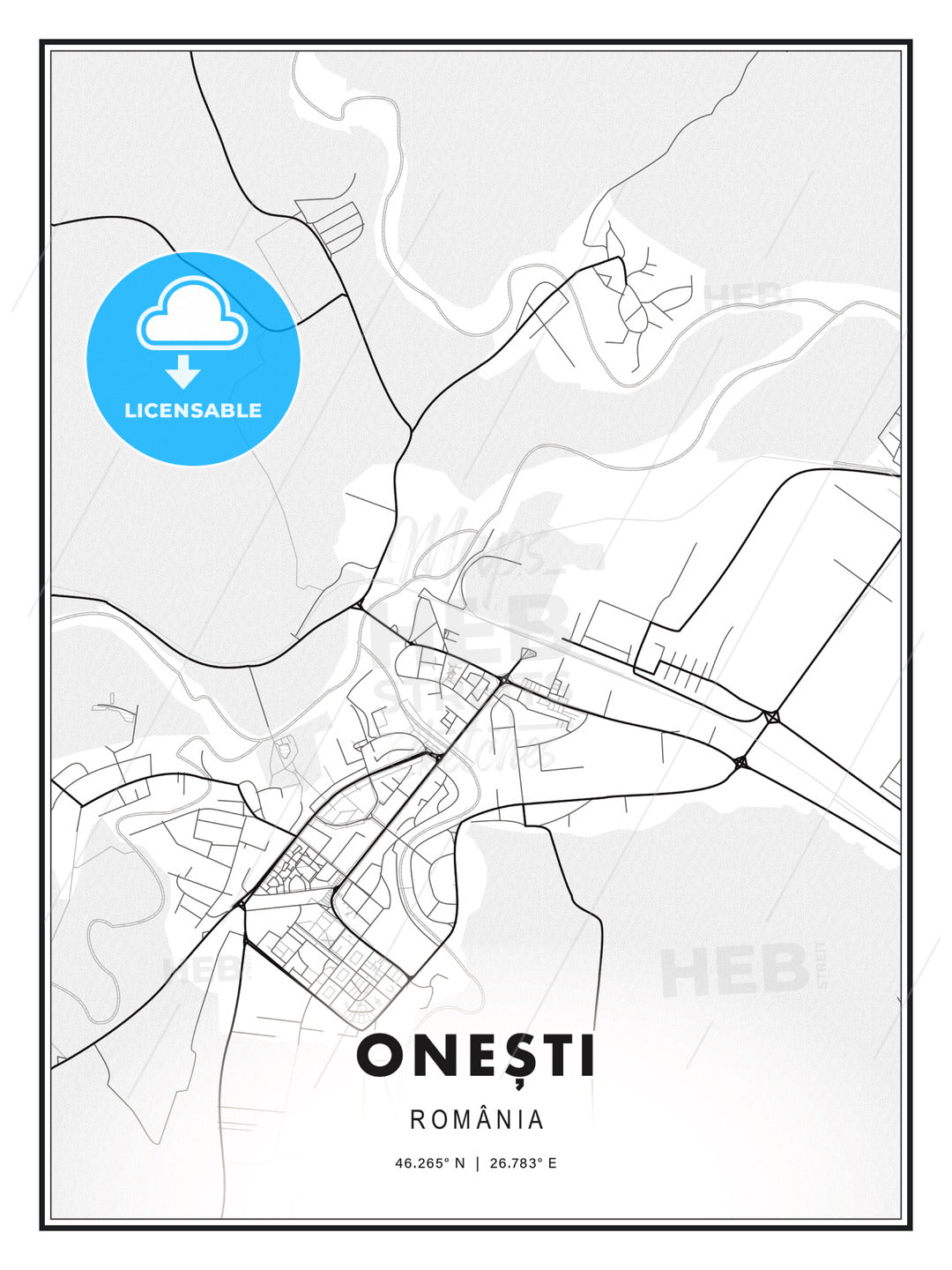 Onești, Romania, Modern Print Template in Various Formats - HEBSTREITS Sketches
