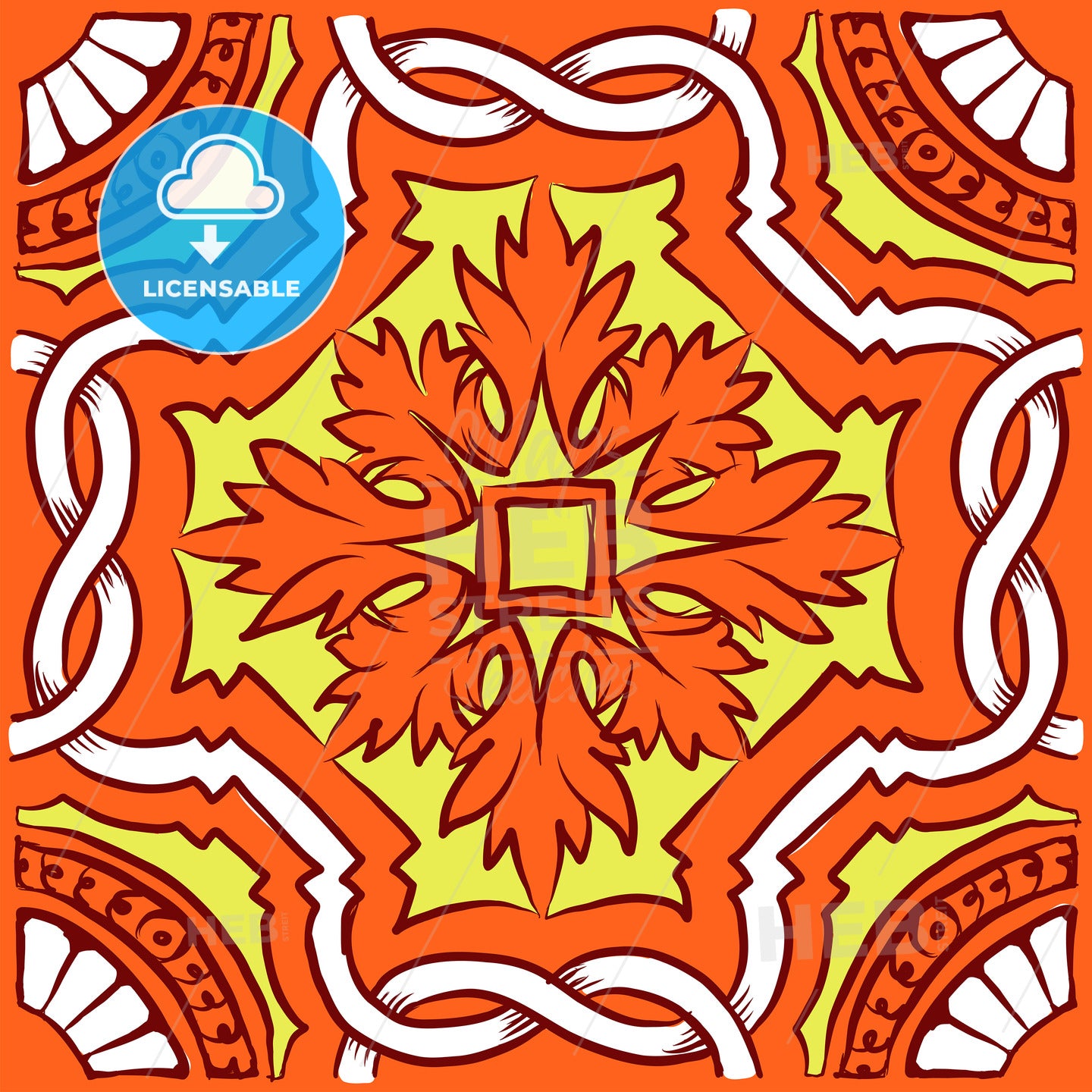 Orange Hand Drawn Portuguese Azulejos