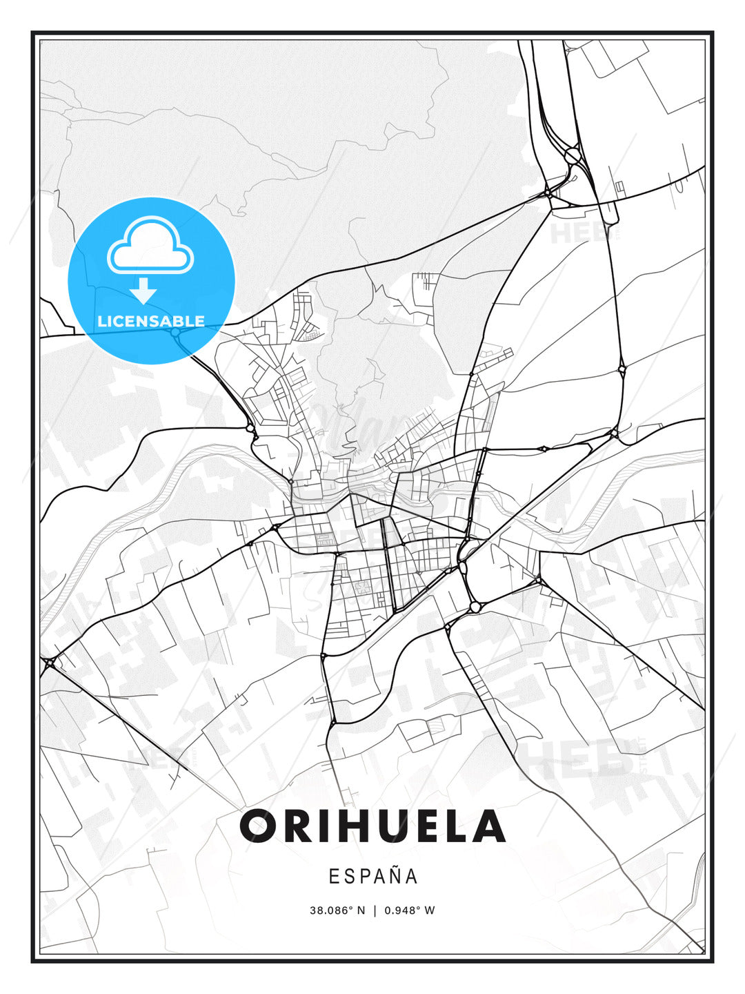 Orihuela, Spain, Modern Print Template in Various Formats - HEBSTREITS Sketches