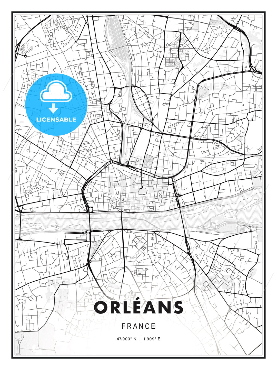 Orléans, France, Modern Print Template in Various Formats - HEBSTREITS Sketches