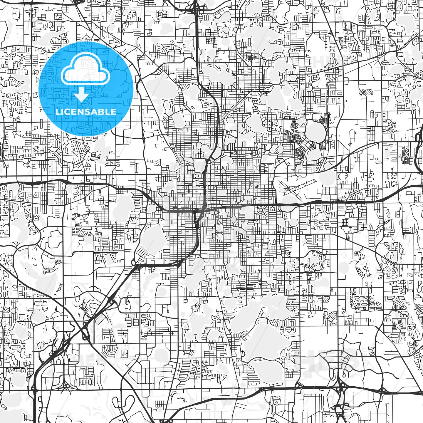 Orlando, Florida - Area Map - Light – HEBSTREITS, image size:1440x1440