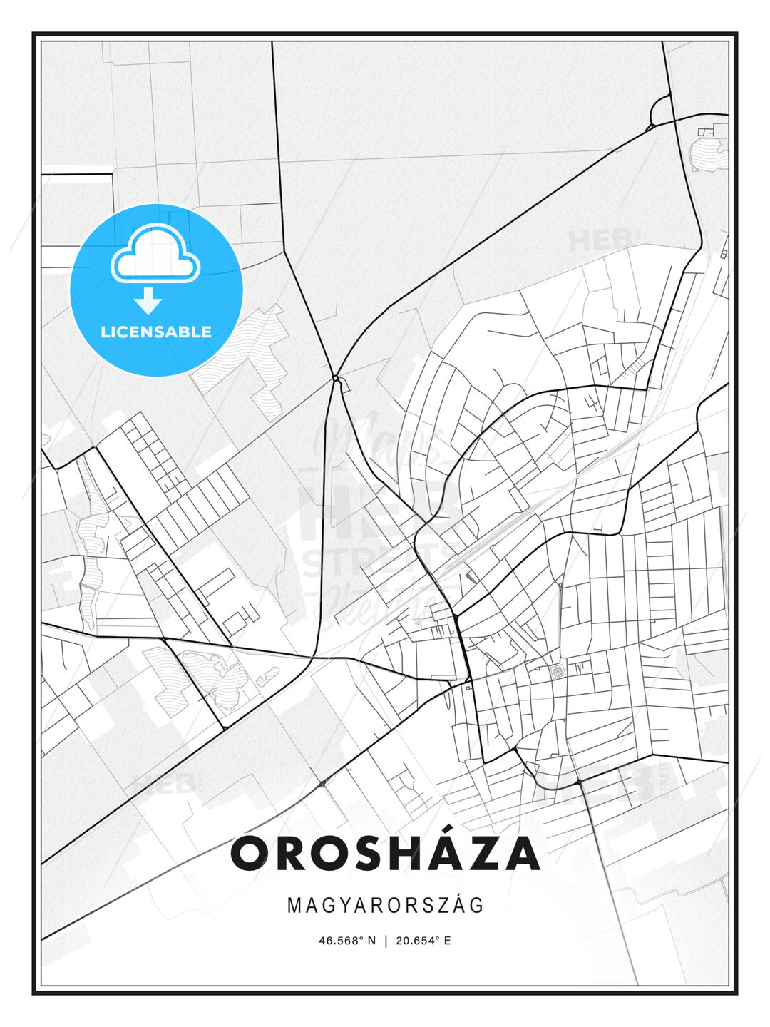 Orosháza, Hungary, Modern Print Template in Various Formats - HEBSTREITS Sketches