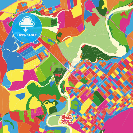 Orsk, Russia Crazy Colorful Street Map Poster Template - HEBSTREITS Sketches