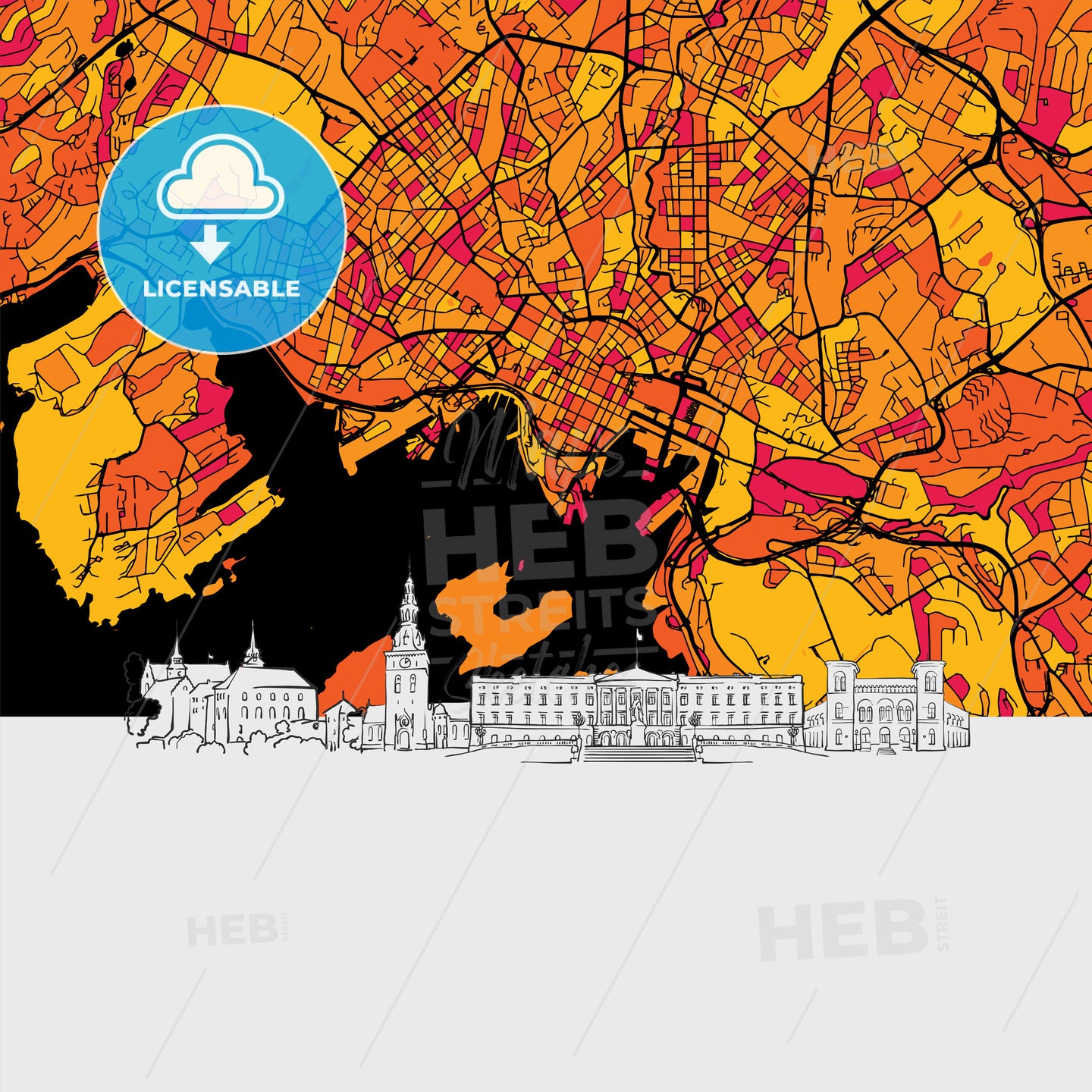 Oslo, Norway, Skyline Map