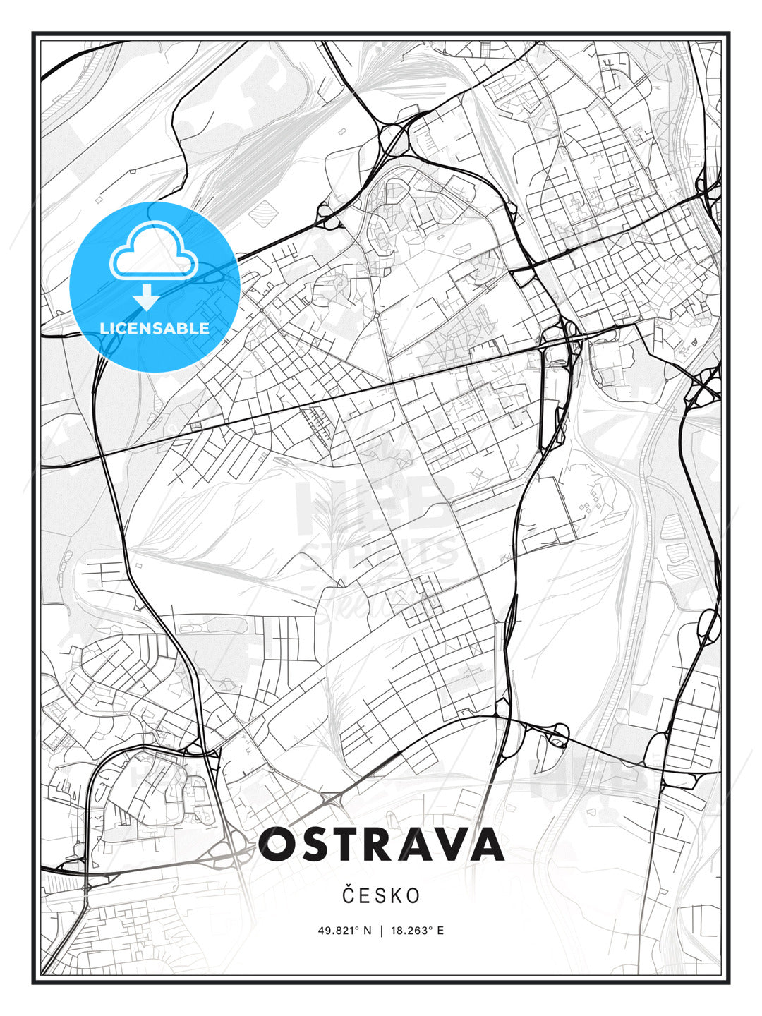 Ostrava, Czechia, Modern Print Template in Various Formats - HEBSTREITS Sketches