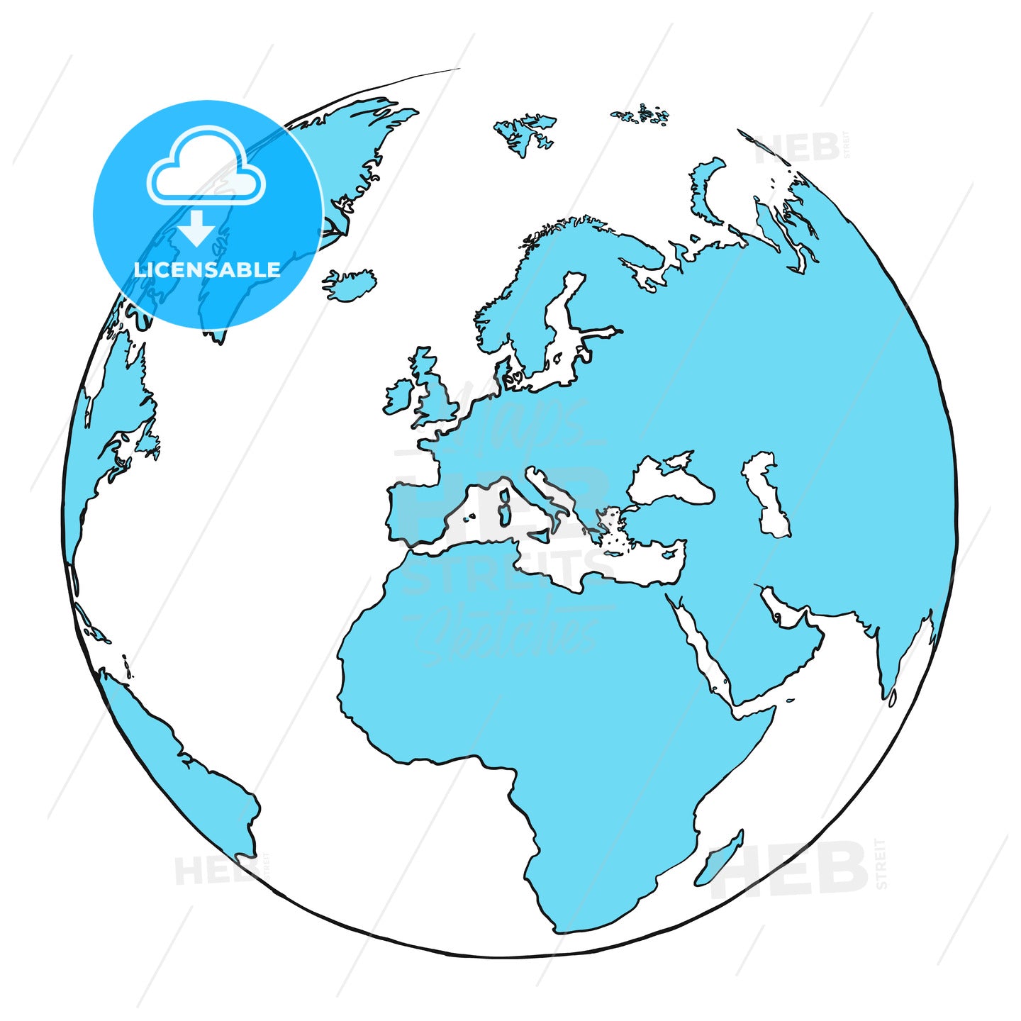 Outline Globe Focussed on Europe – instant download