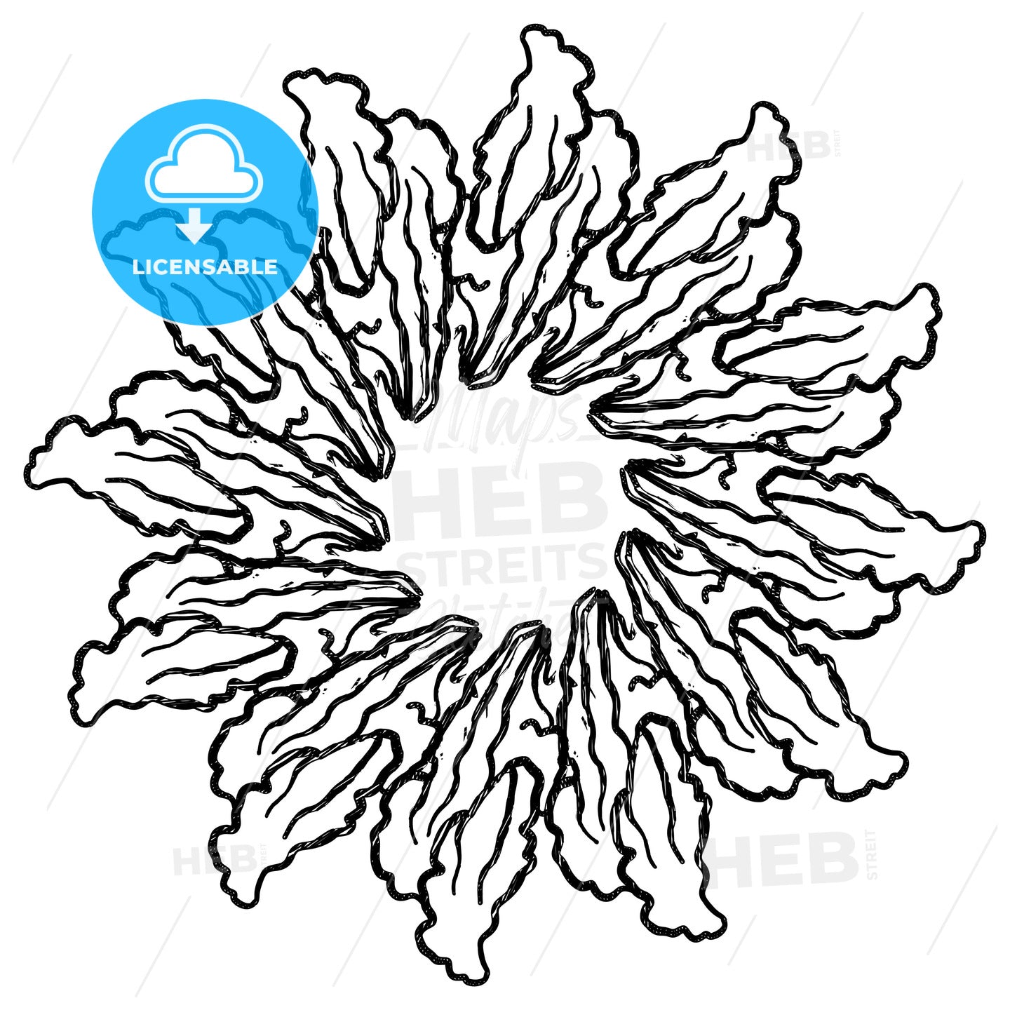 Outline sketch of Lettuce arranged in a circle – instant download