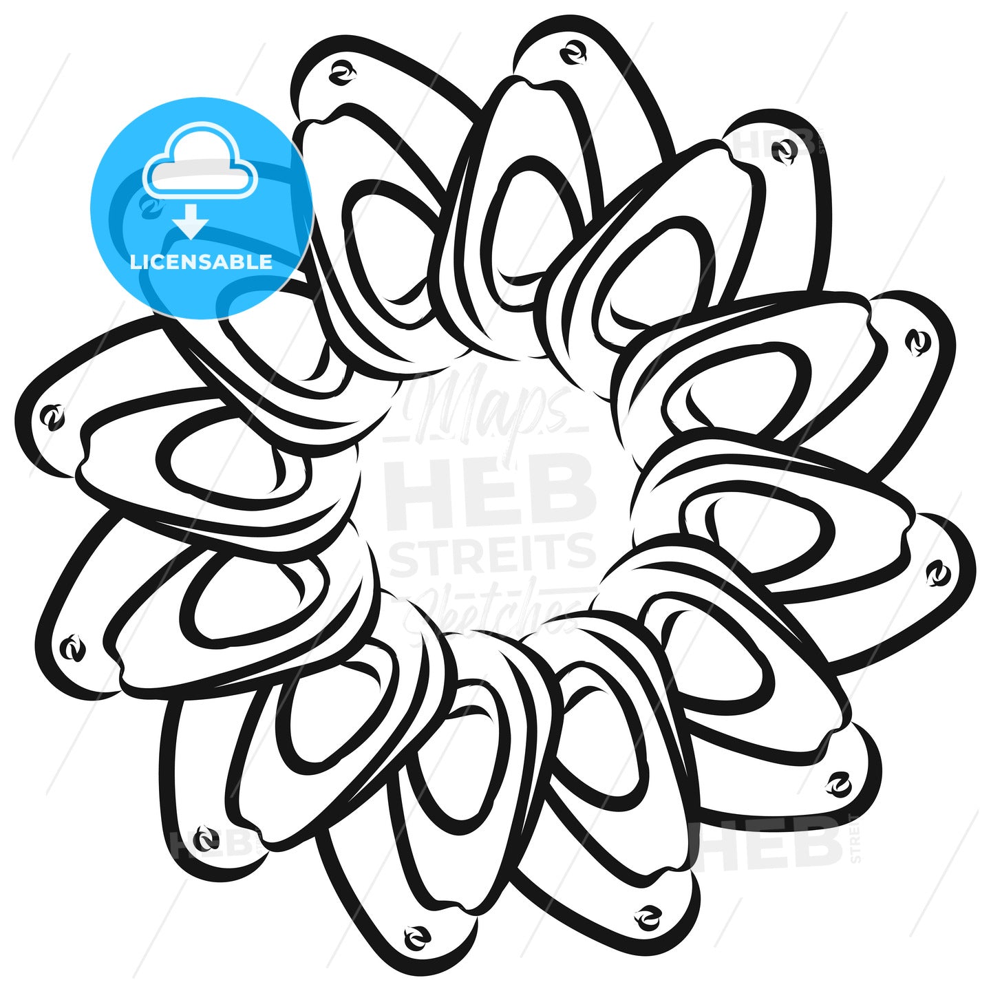 Outline sketch of avocados arranged in a circle – instant download