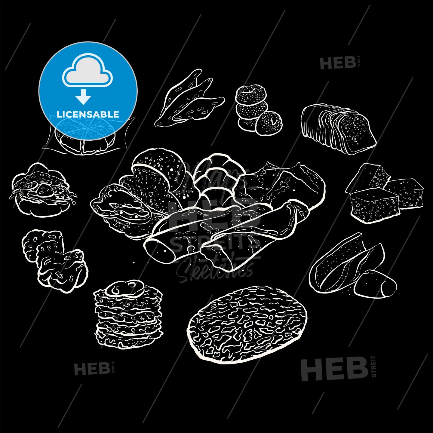 Outline version of Circle shape composition from hand drawn bread on blackboard – instant download
