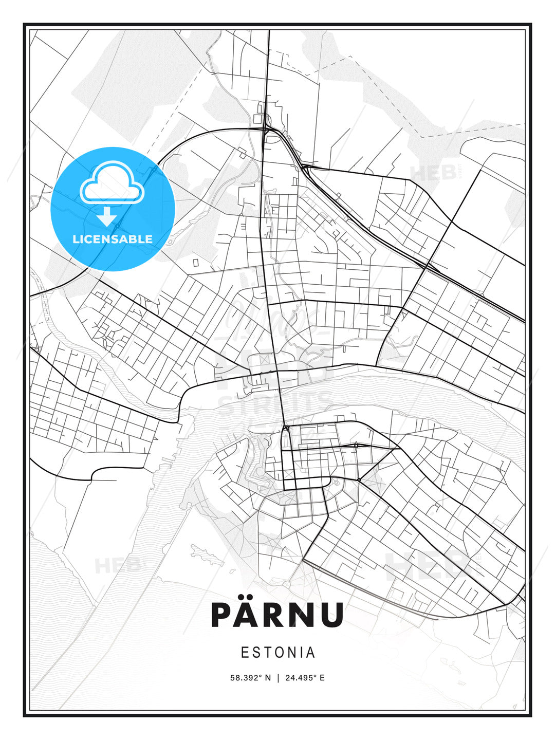 Pärnu, Estonia, Modern Print Template in Various Formats - HEBSTREITS Sketches