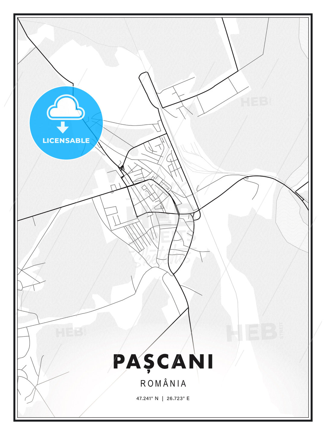 Pașcani, Romania, Modern Print Template in Various Formats - HEBSTREITS Sketches