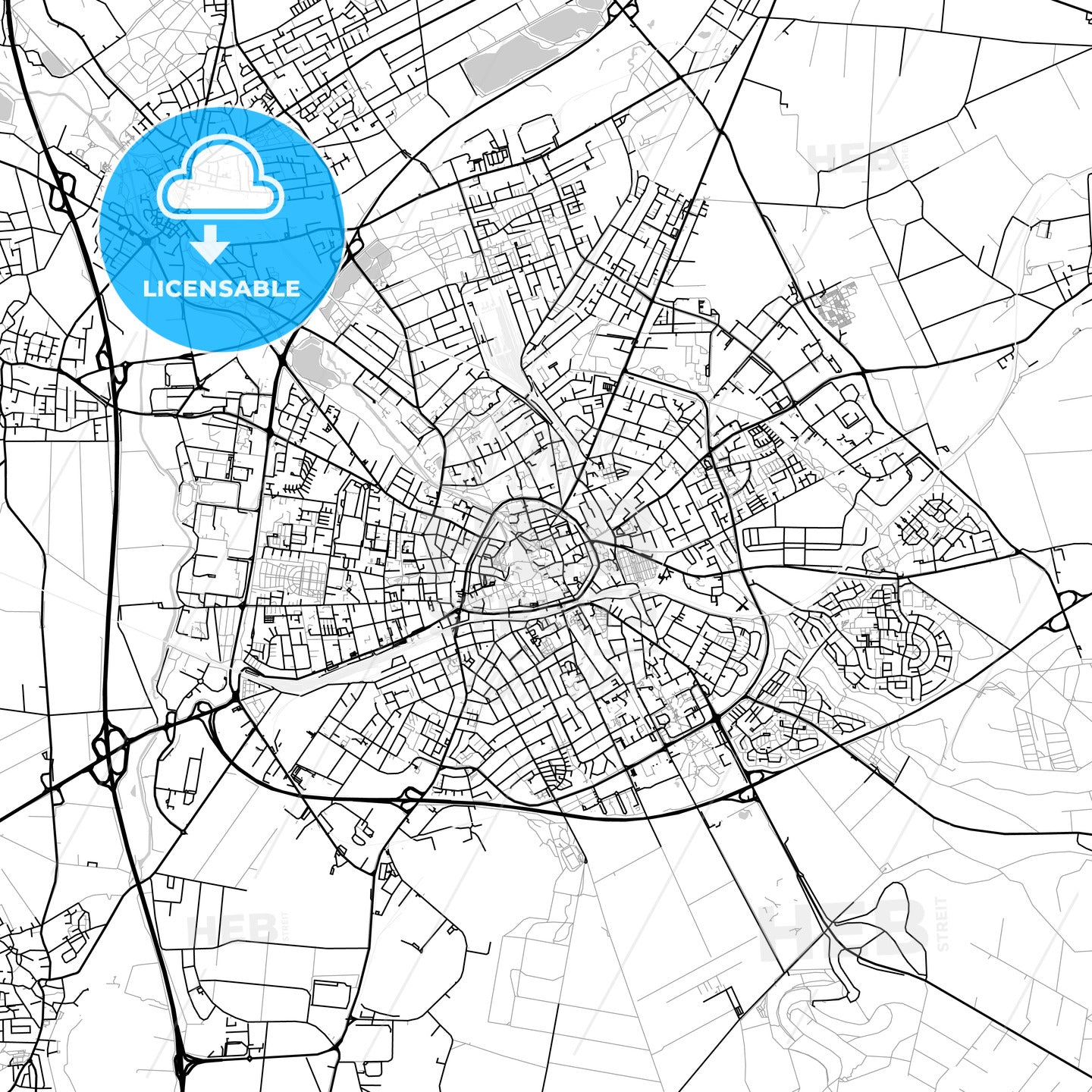 Paderborn, Germany, Vector Map - Light