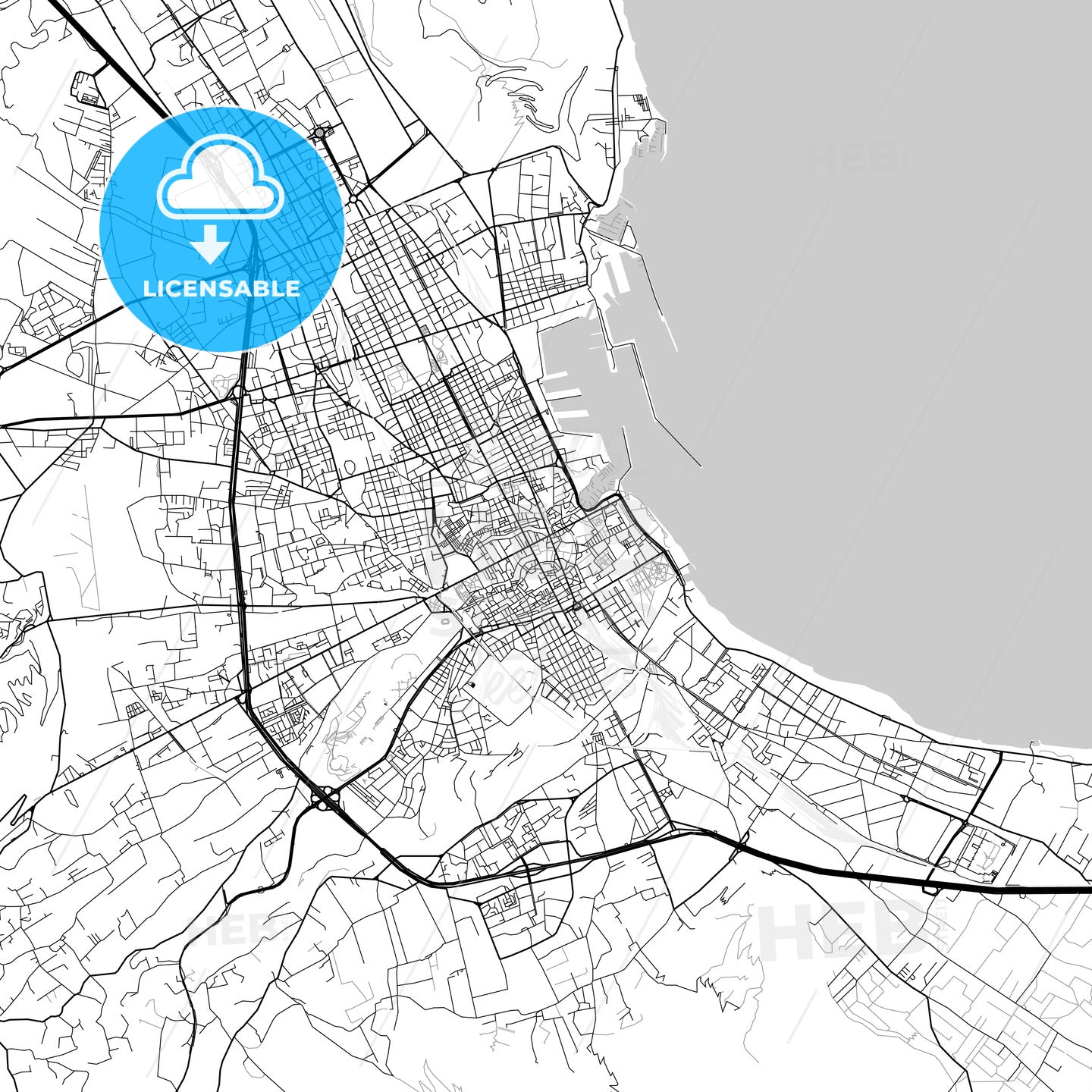 Palermo, Sicily, downtown map, light
