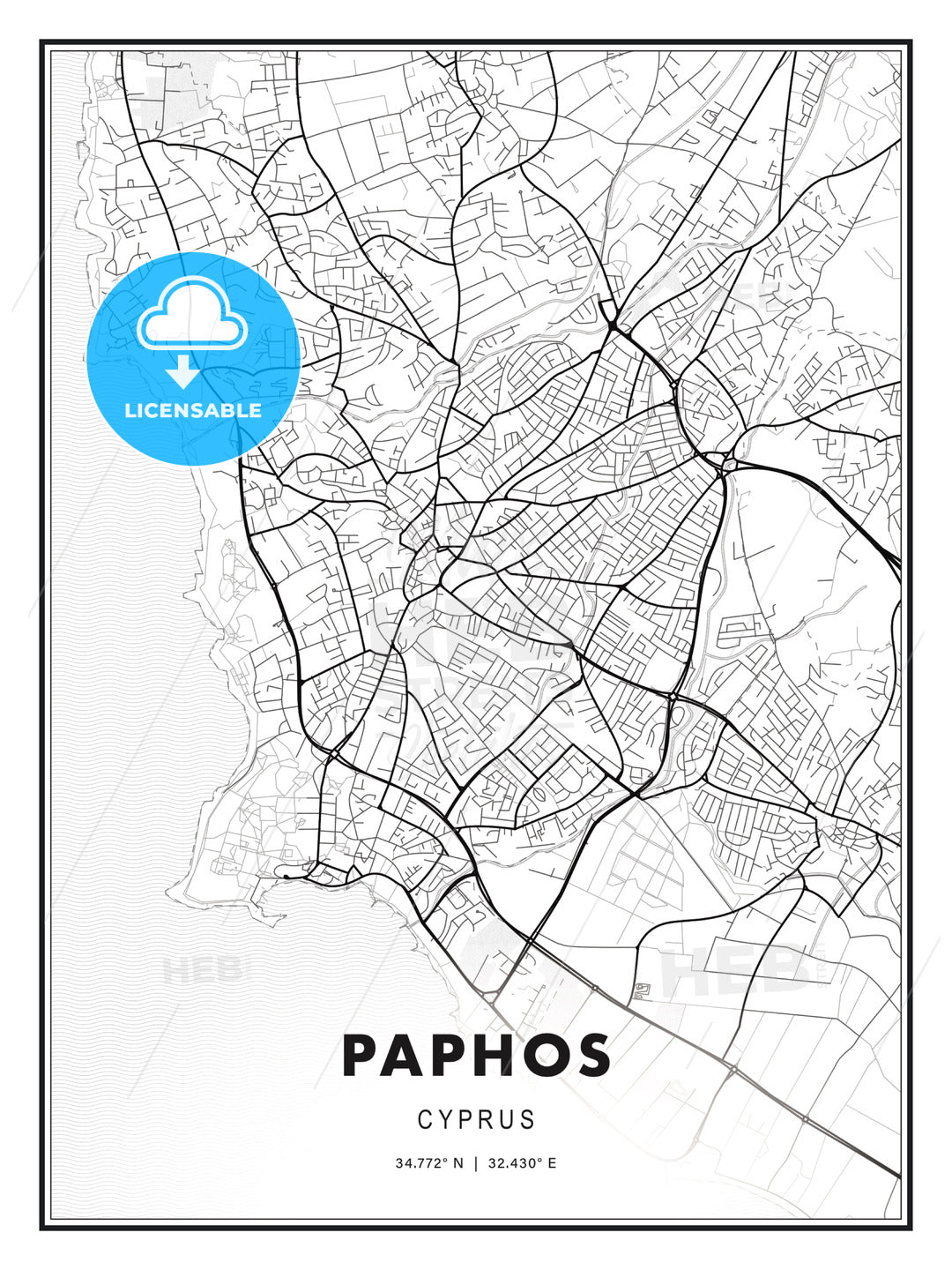 Paphos , Cyprus, Modern Print Template in Various Formats - HEBSTREITS Sketches