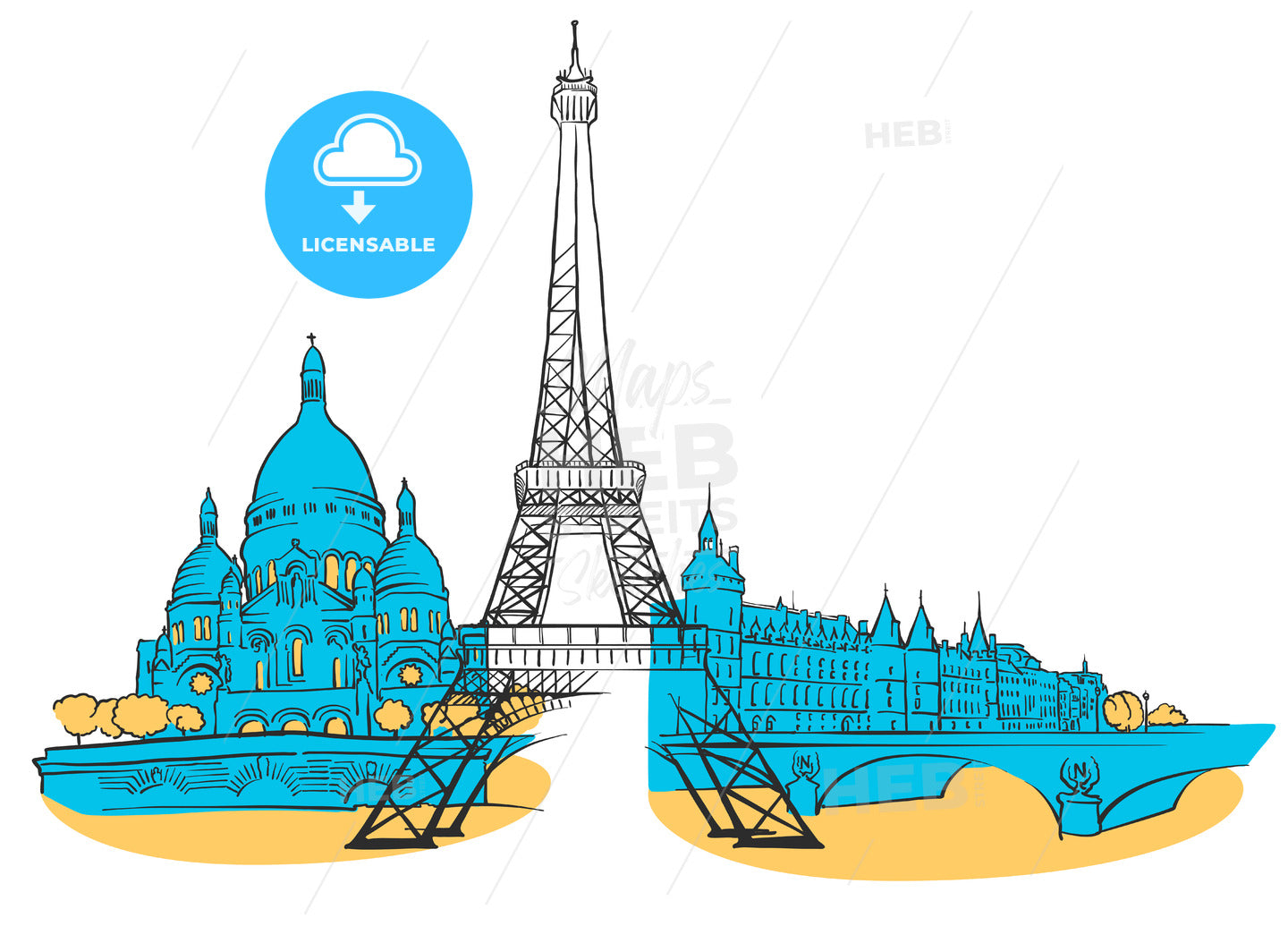 Paris France Colored Panorama – instant download