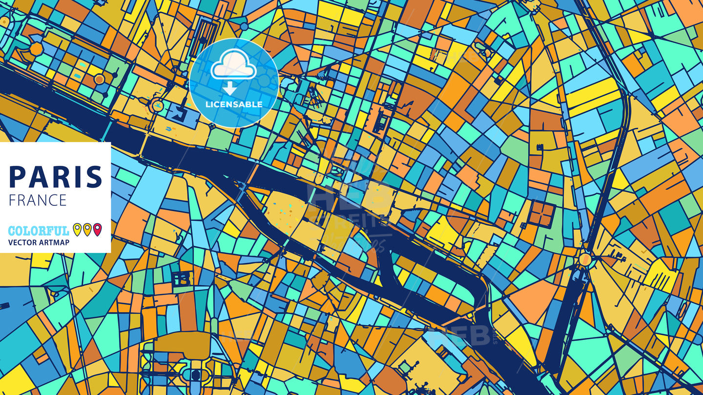 Paris, France, Colorful Vector Artmap