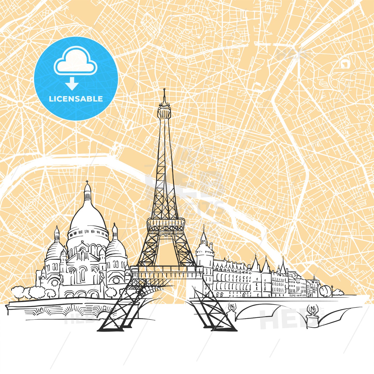 Paris France Skyline Map