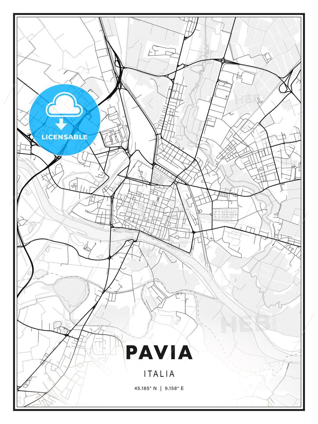 Pavia, Italy, Modern Print Template in Various Formats - HEBSTREITS Sketches