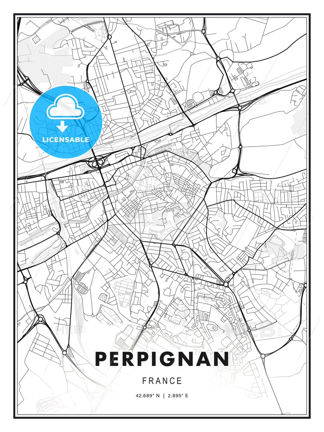 Perpignan, France, Modern Print Template in Various Formats - HEBSTREITS Sketches