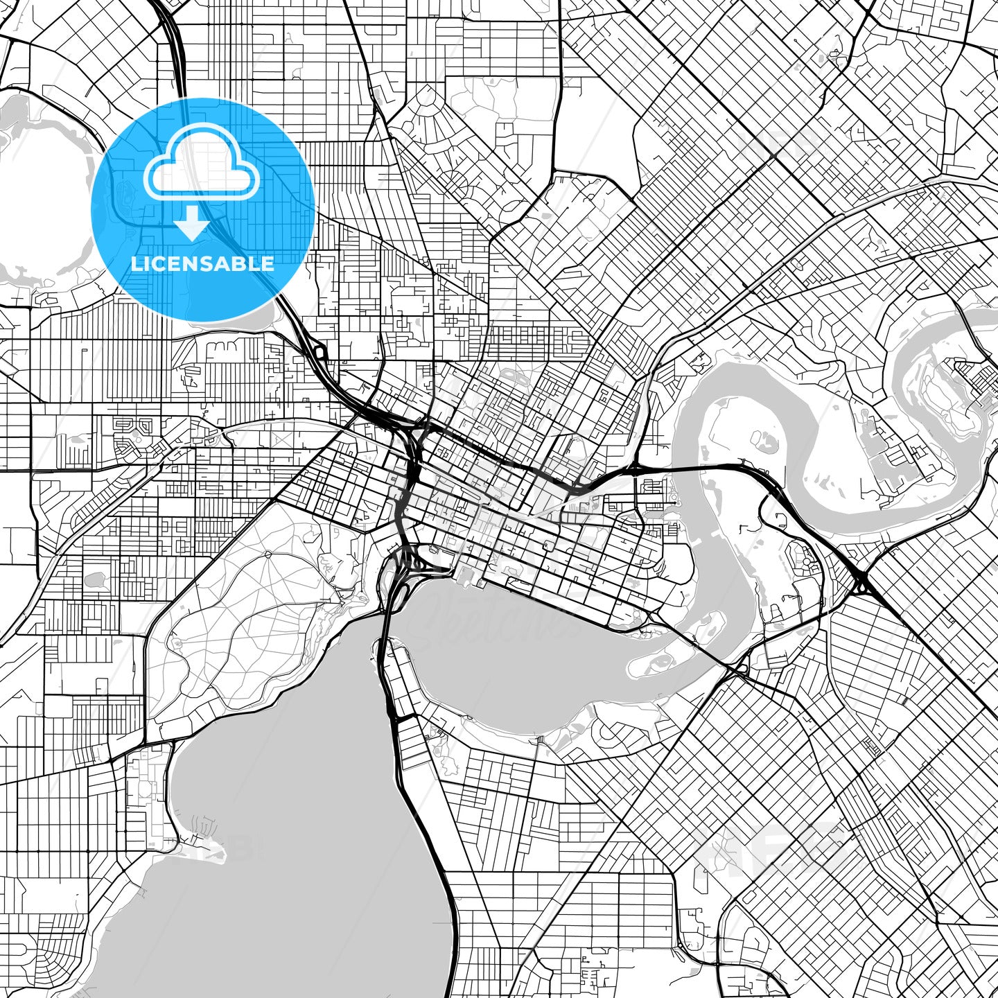 Perth, Western Australia - downtown map, light