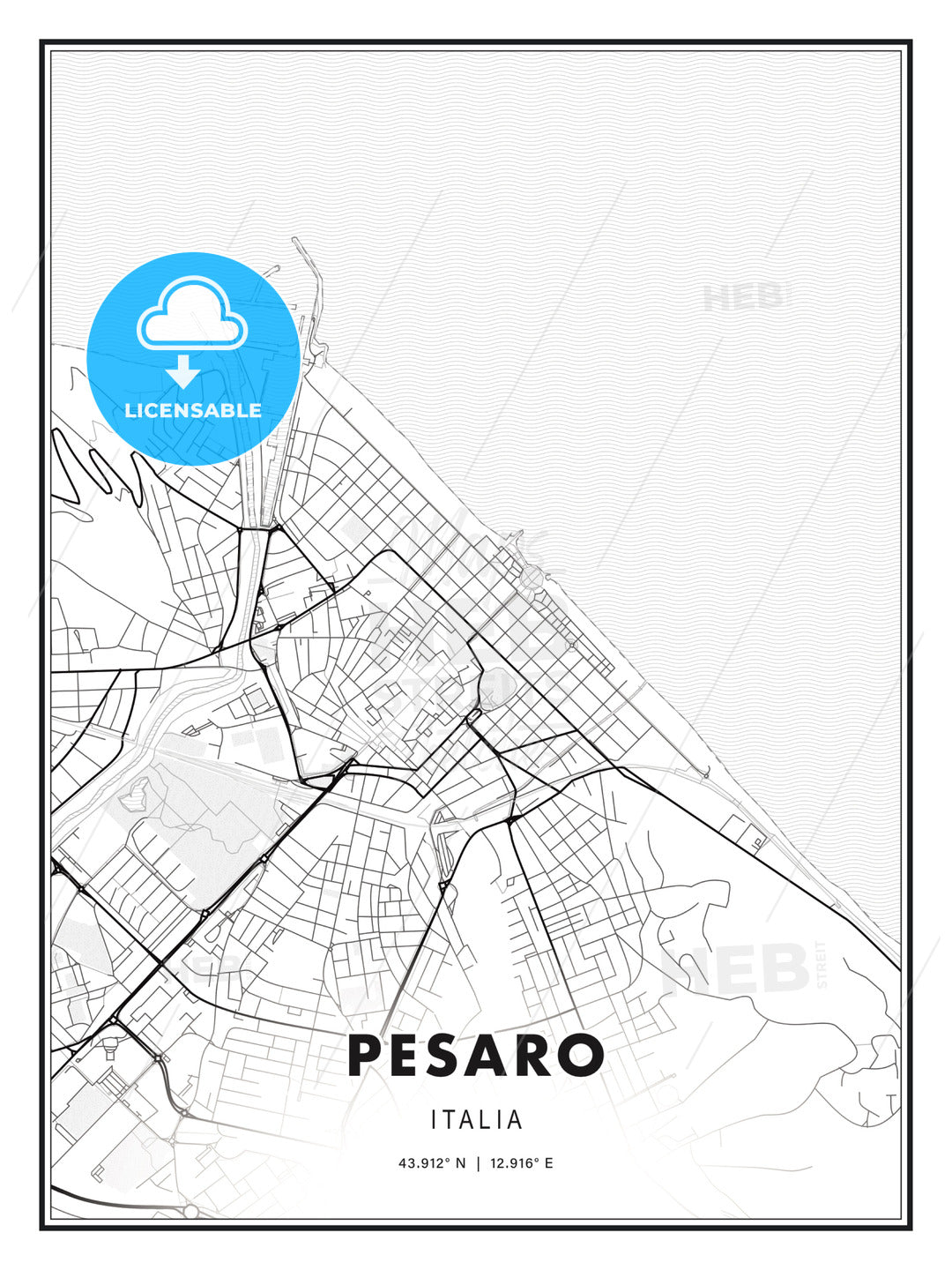 Pesaro, Italy, Modern Print Template in Various Formats - HEBSTREITS Sketches