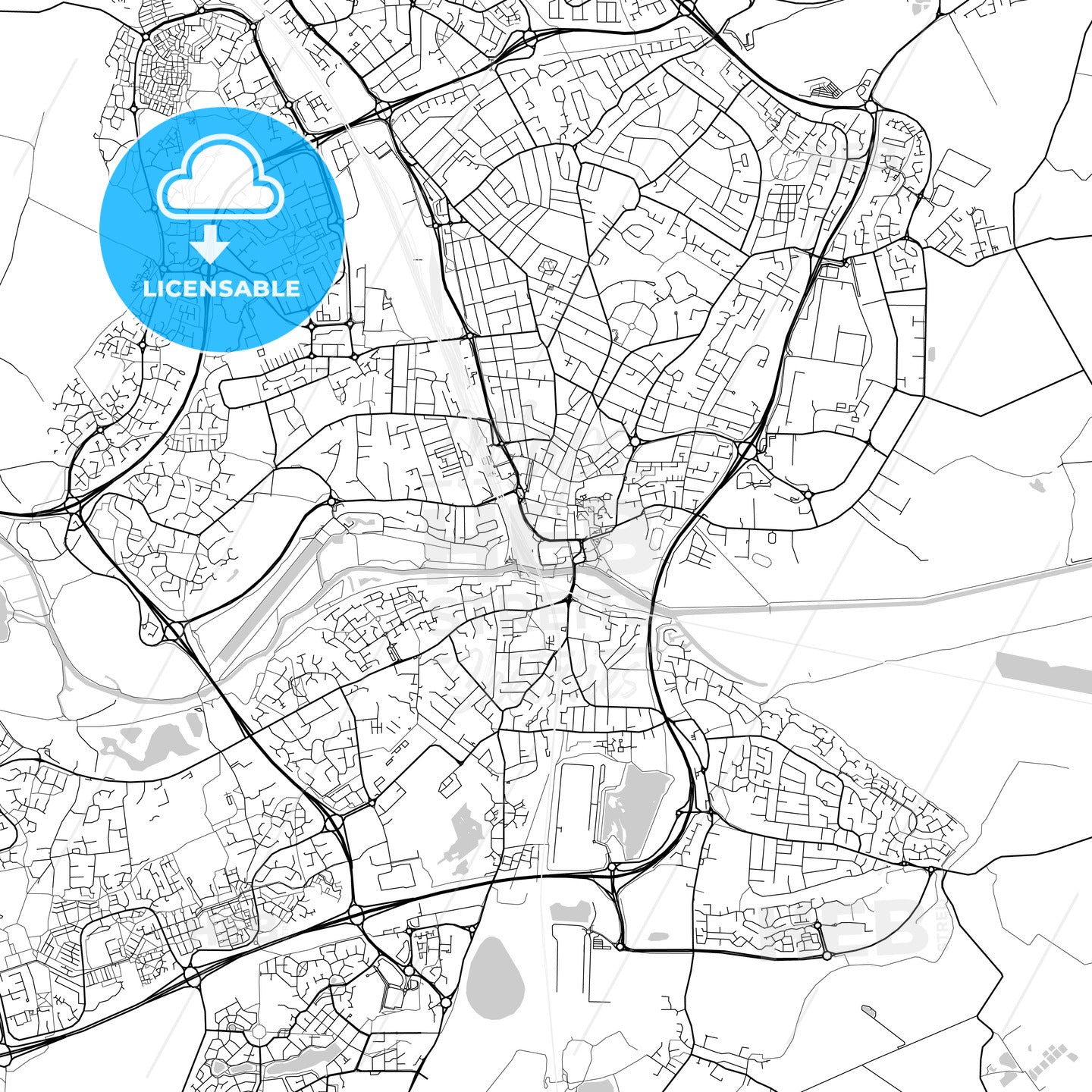 Peterborough, England, UK, Vector Map - Light