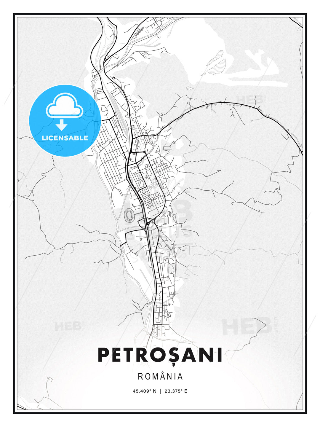 Petroșani, Romania, Modern Print Template in Various Formats - HEBSTREITS Sketches