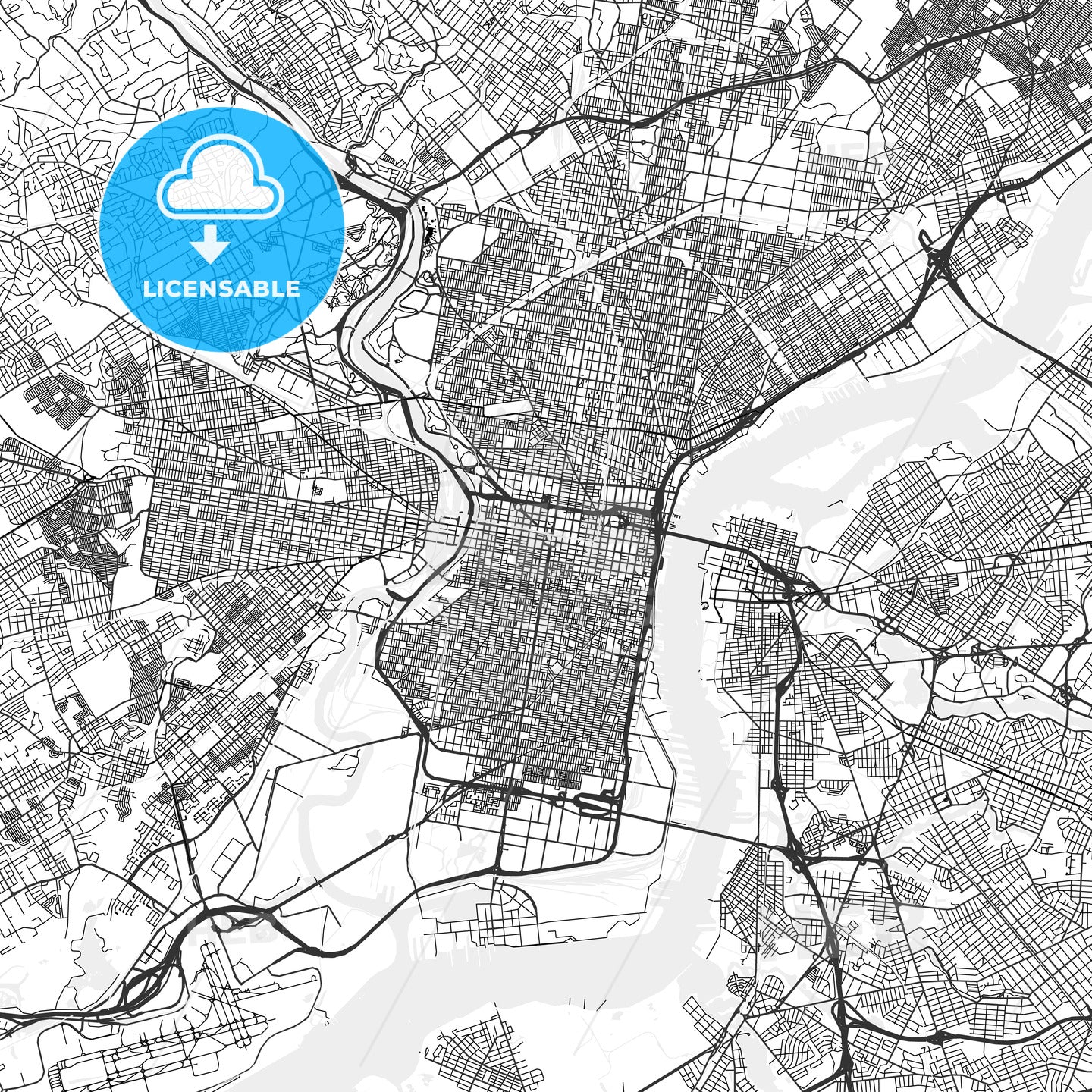 Philadelphia, Pennsylvania - Area Map - Light