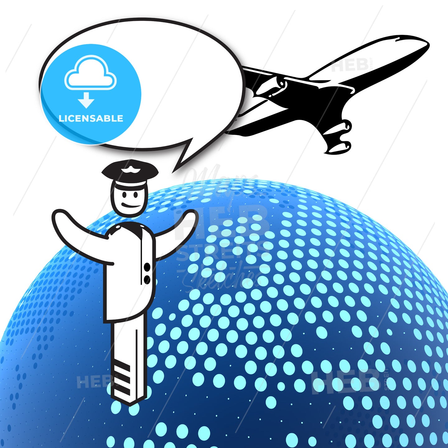 Pilot, Plane and Dotted Globe – instant download