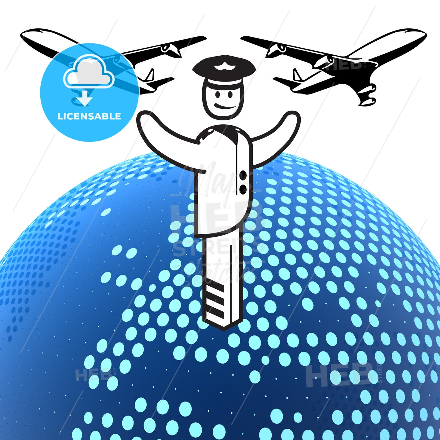 Pilot, Planes and Dotted Globe – instant download