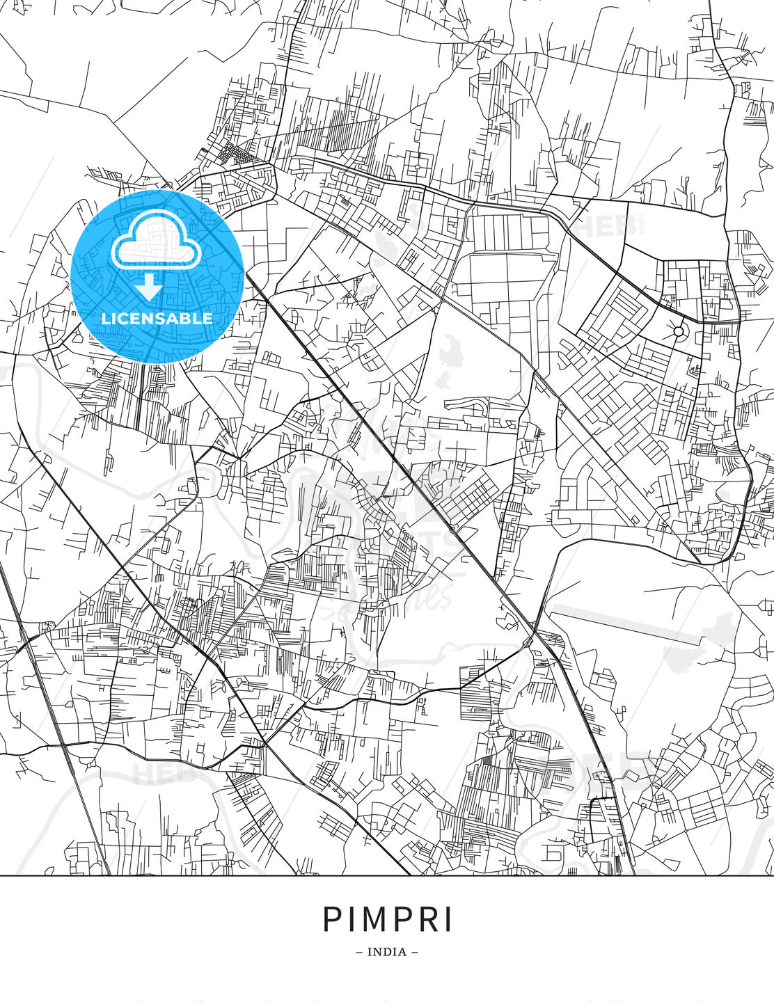 Pimpri, India, Map poster borderless print template - HEBSTREITS