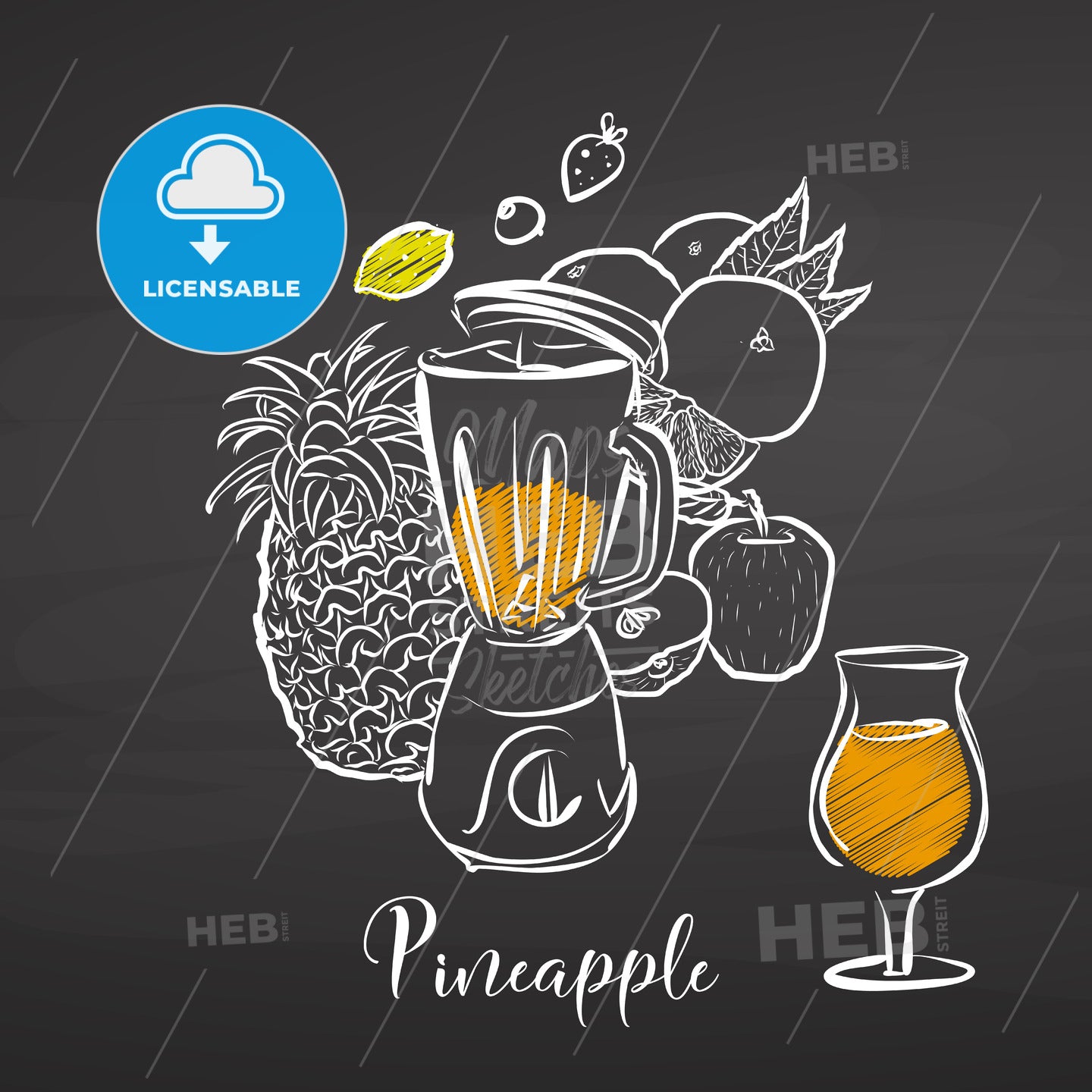 Pineapple smoothie scene on chalkboard – instant download