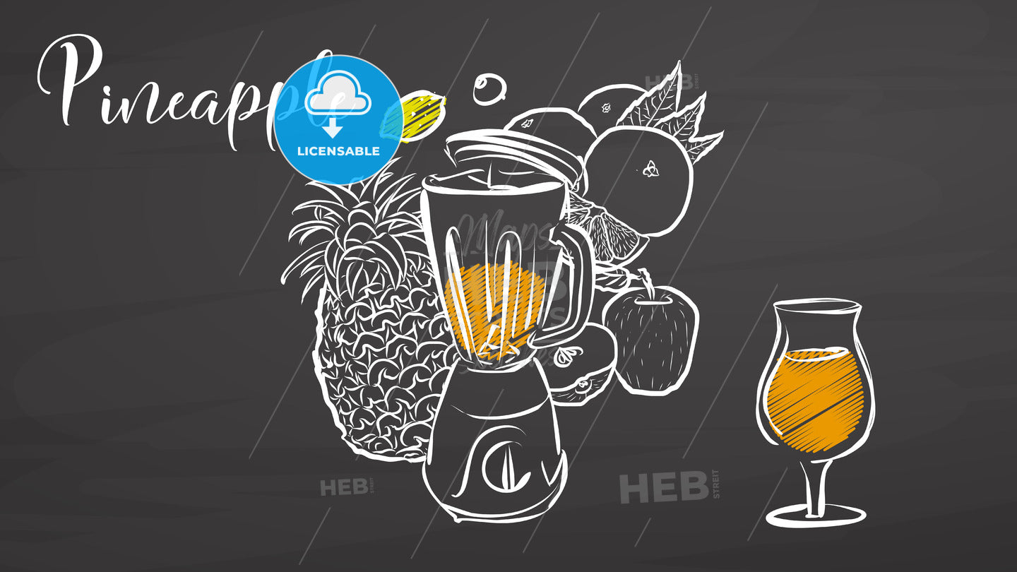 Pineapple smootie scene on chalkboard – instant download