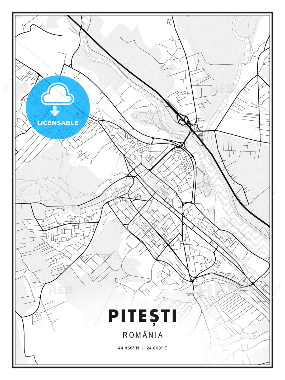Pitești, Romania, Modern Print Template in Various Formats - HEBSTREITS Sketches