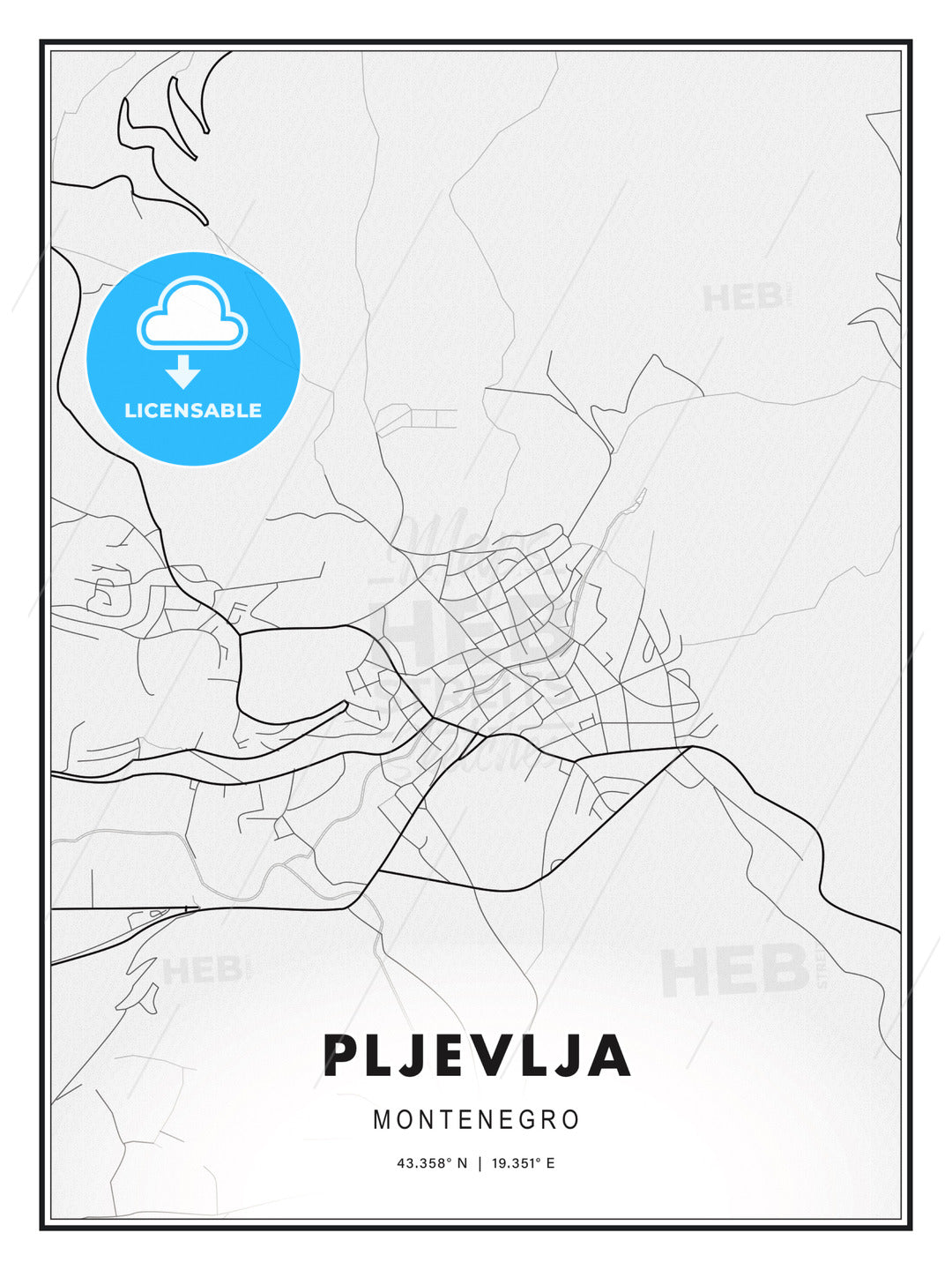 Pljevlja, Montenegro, Modern Print Template in Various Formats - HEBSTREITS Sketches