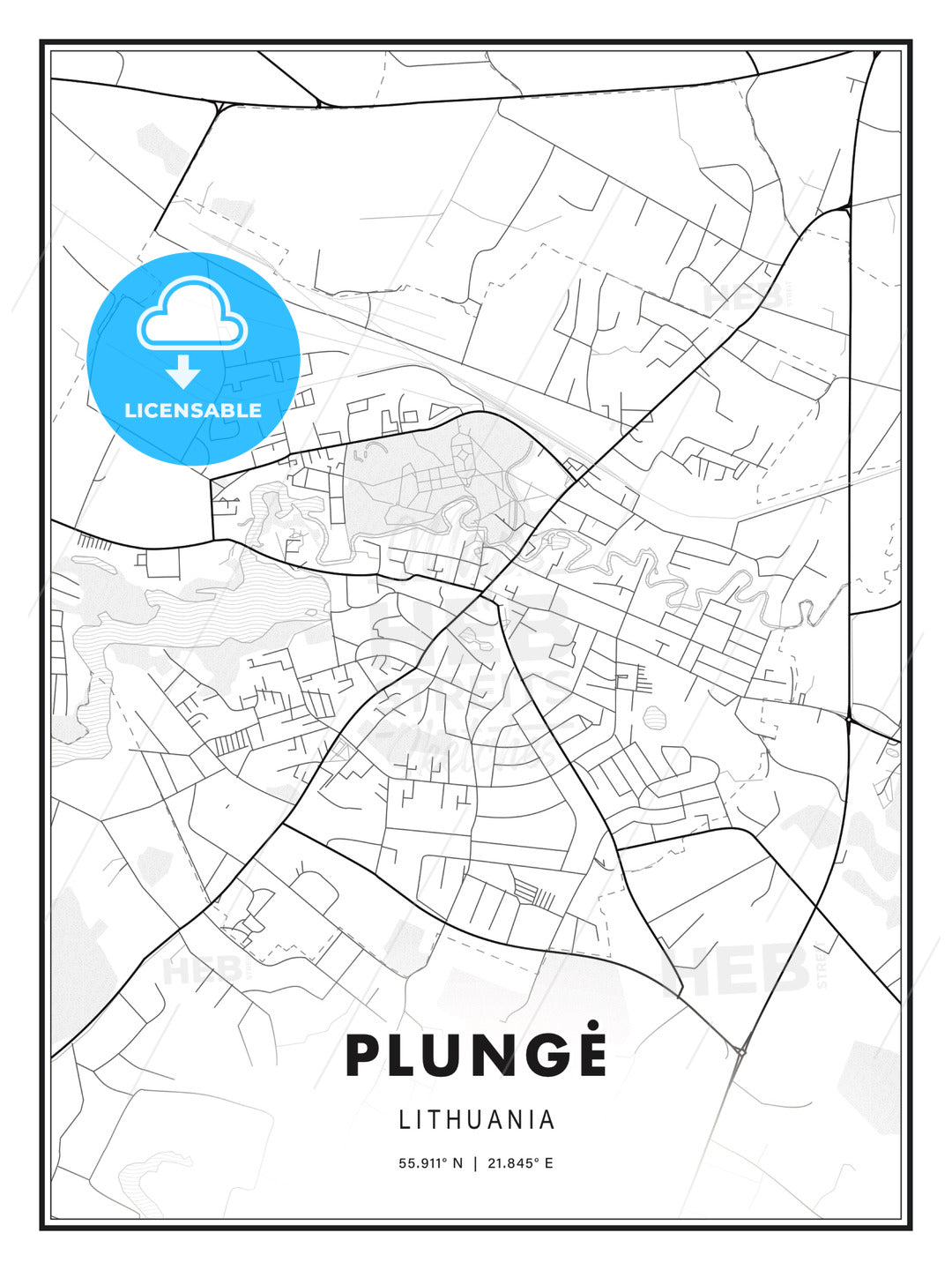 Plungė, Lithuania, Modern Print Template in Various Formats - HEBSTREITS Sketches