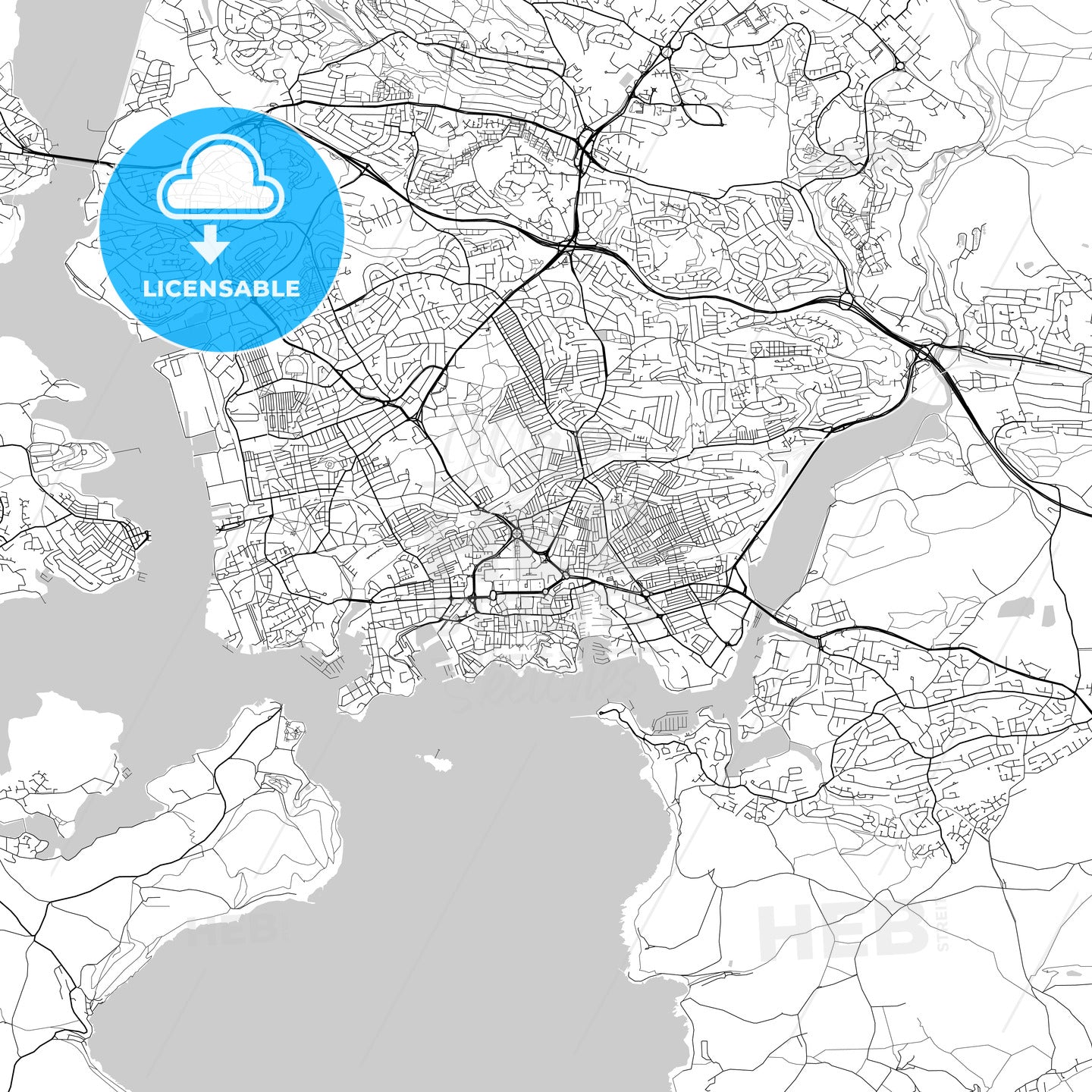 Plymouth, England, UK, Vector Map - Light