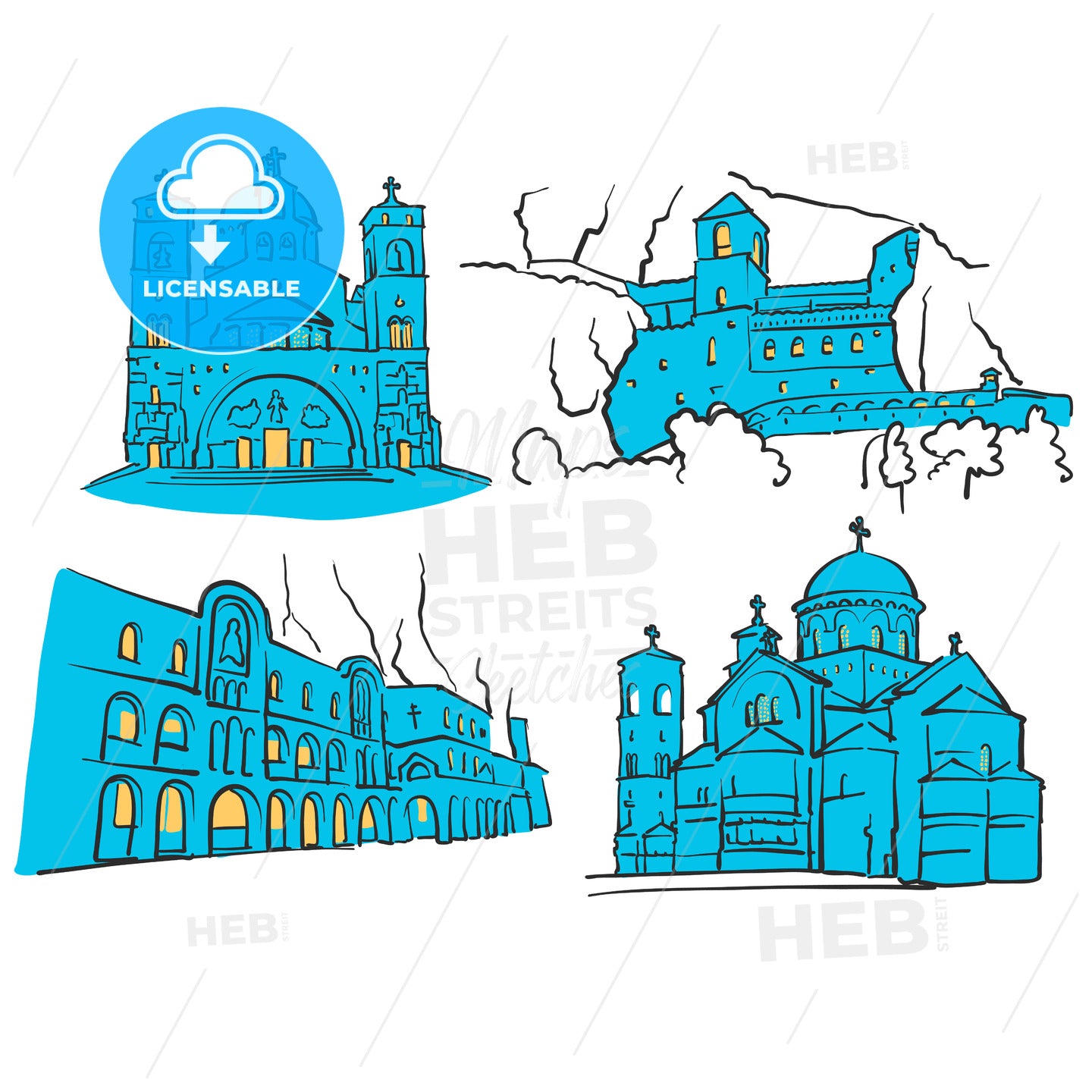 Podgorica, Montenegro, Colored Landmarks – instant download