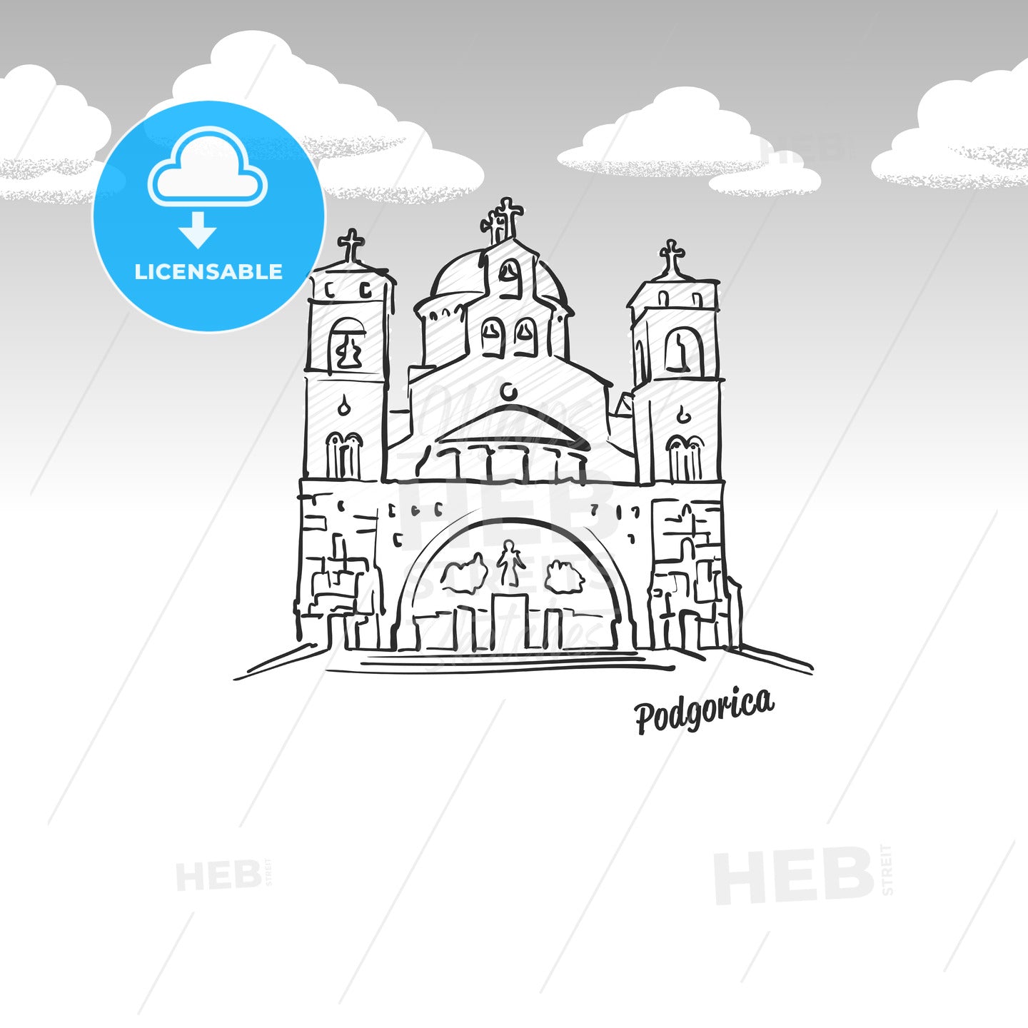 Podgorica, Montenegro famous landmark sketch – instant download