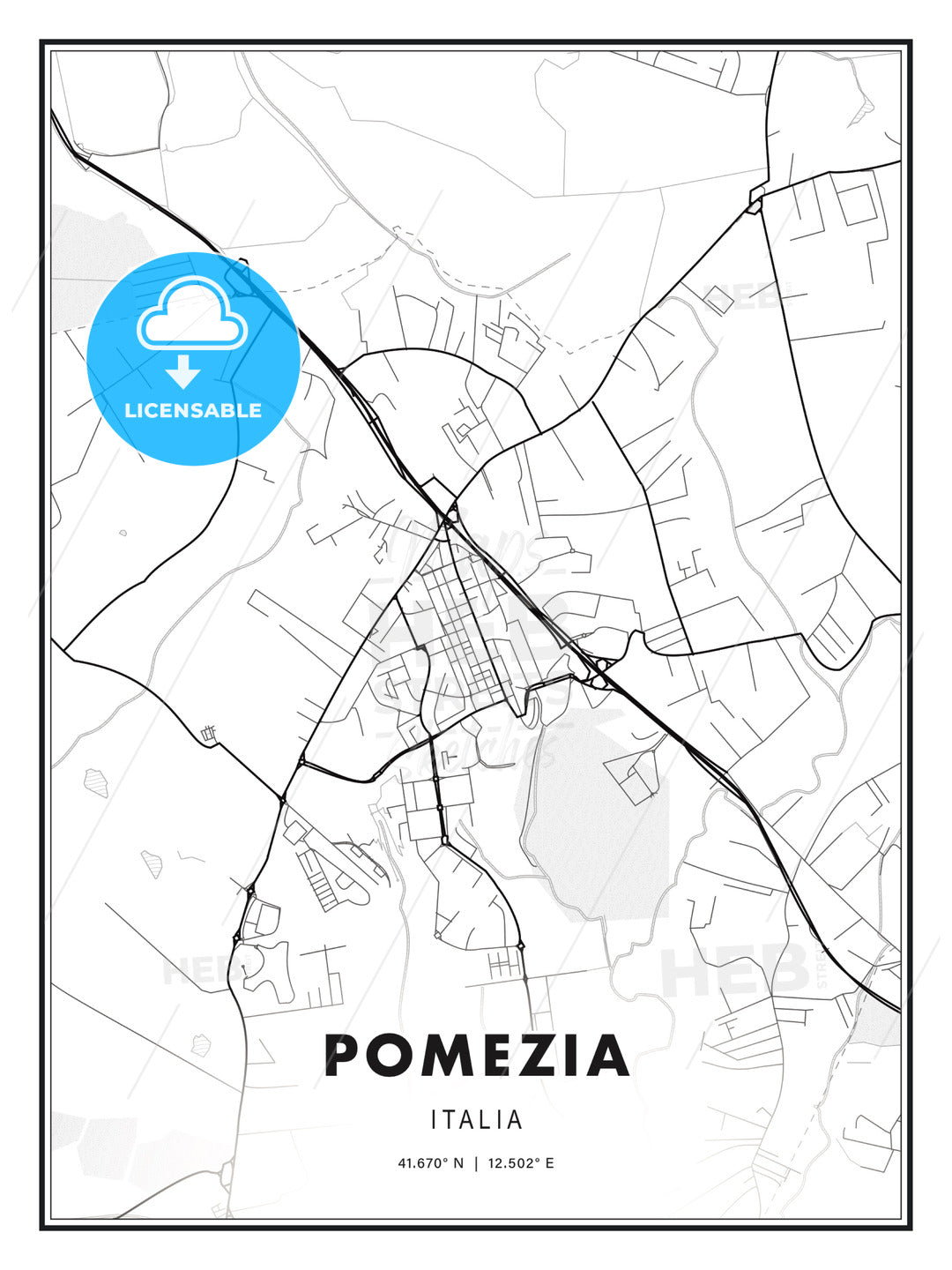 Pomezia, Italy, Modern Print Template in Various Formats - HEBSTREITS Sketches