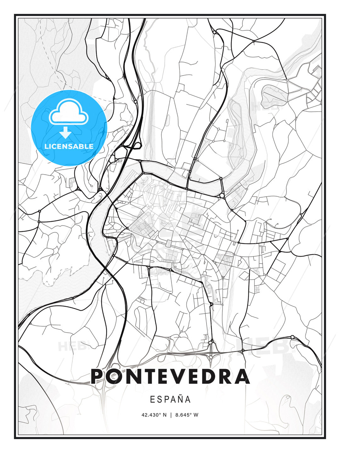 Pontevedra, Spain, Modern Print Template in Various Formats - HEBSTREITS Sketches