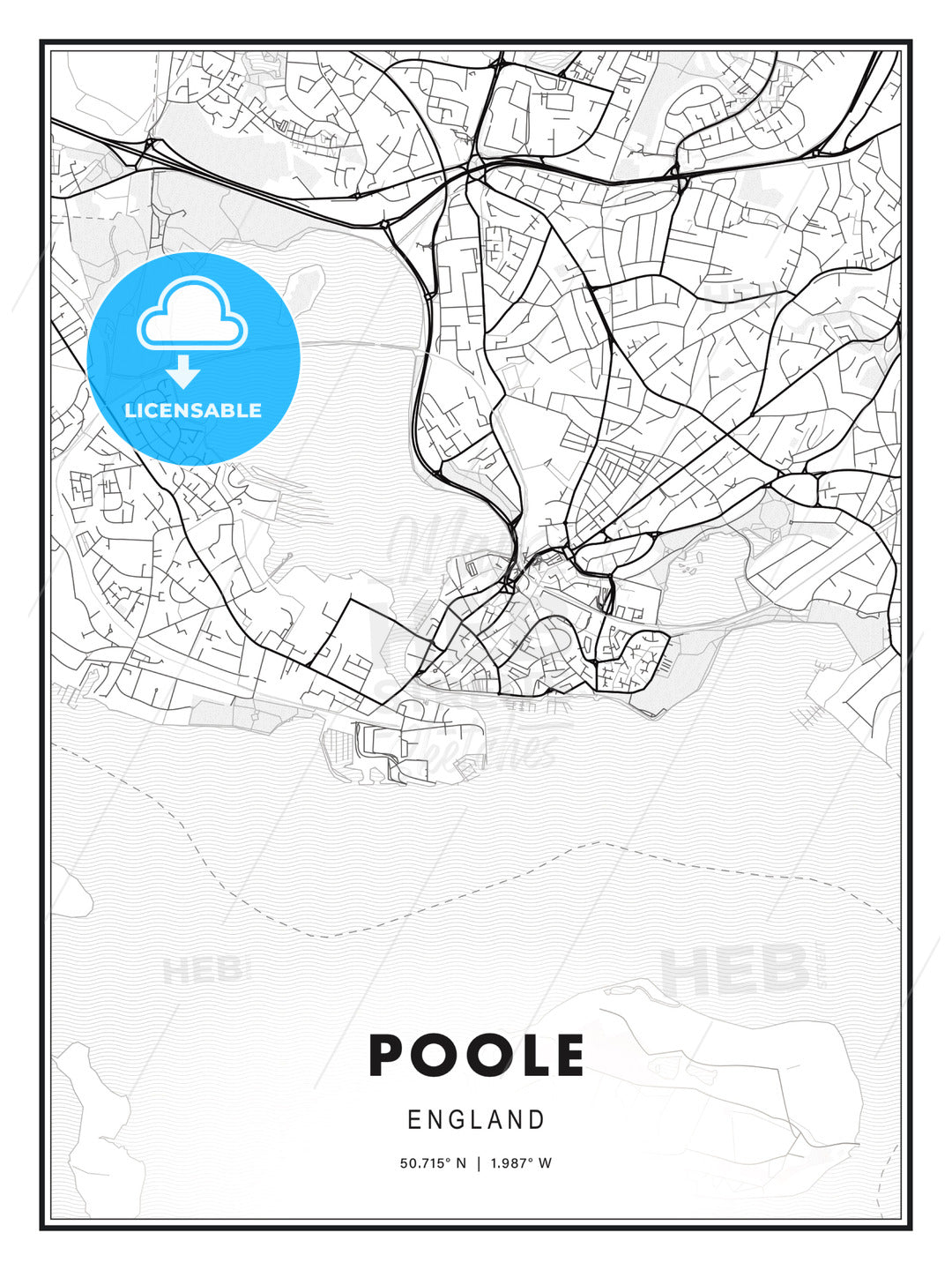 Poole, England, Modern Print Template in Various Formats - HEBSTREITS Sketches